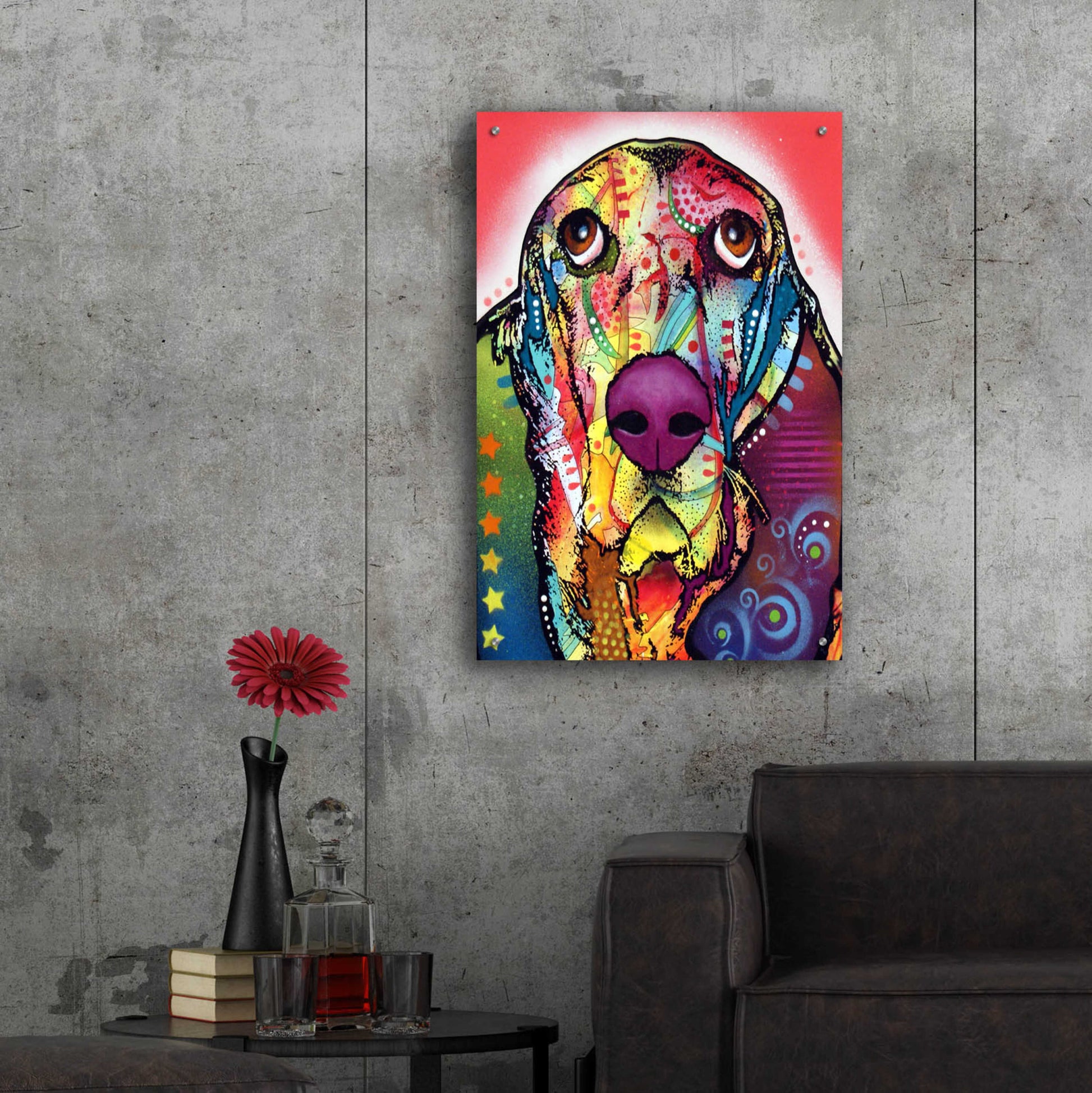 Epic Art 'Basset 1' by Dean Russo, Acrylic Glass Wall Art,24x36