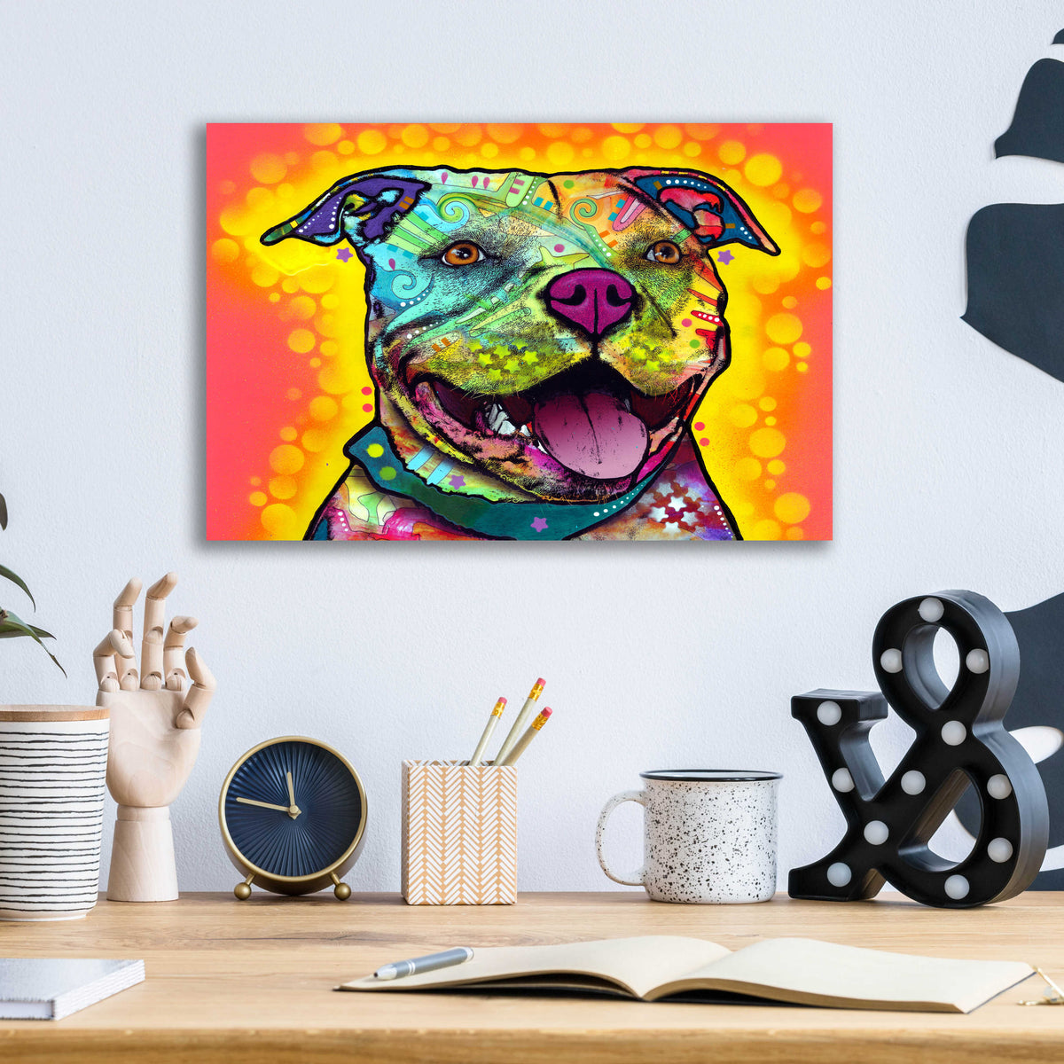 Epic Art 'Dewey Pit Bull' by Dean Russo, Acrylic Glass Wall Art,16x12