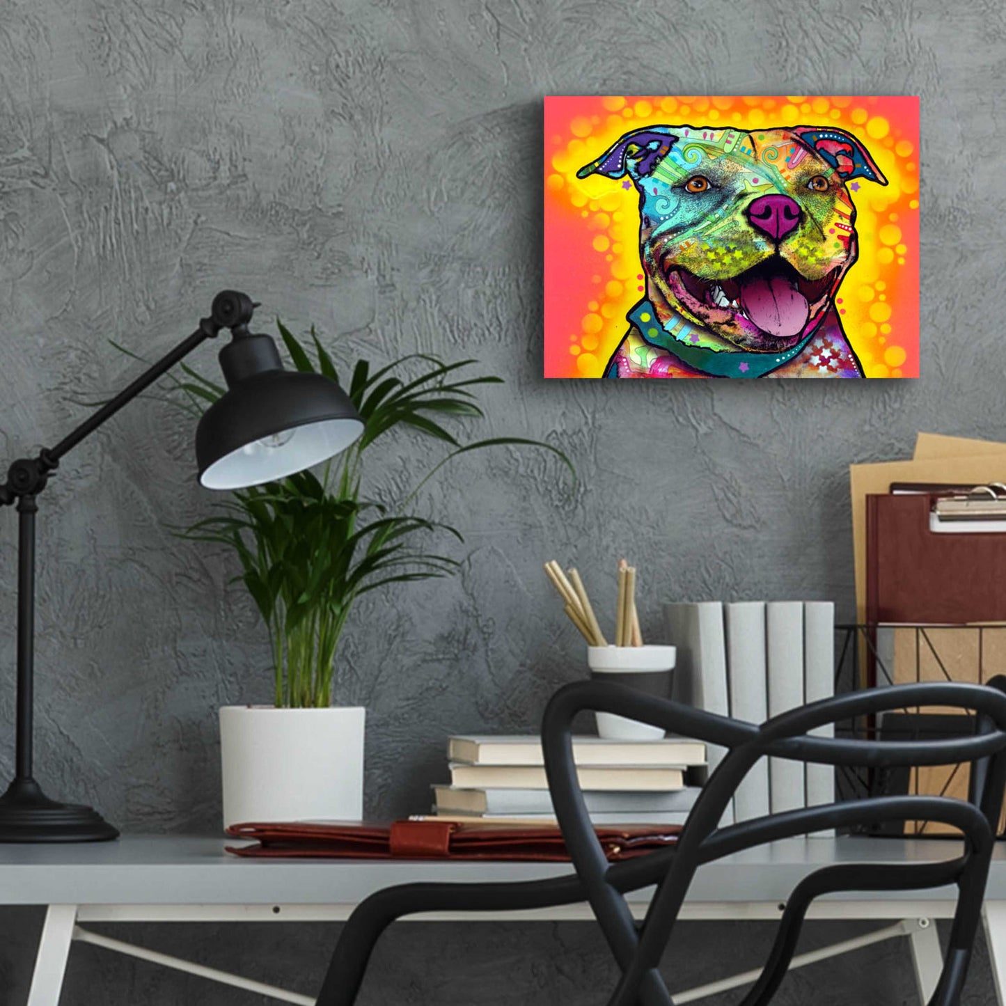 Epic Art 'Dewey Pit Bull' by Dean Russo, Acrylic Glass Wall Art,16x12