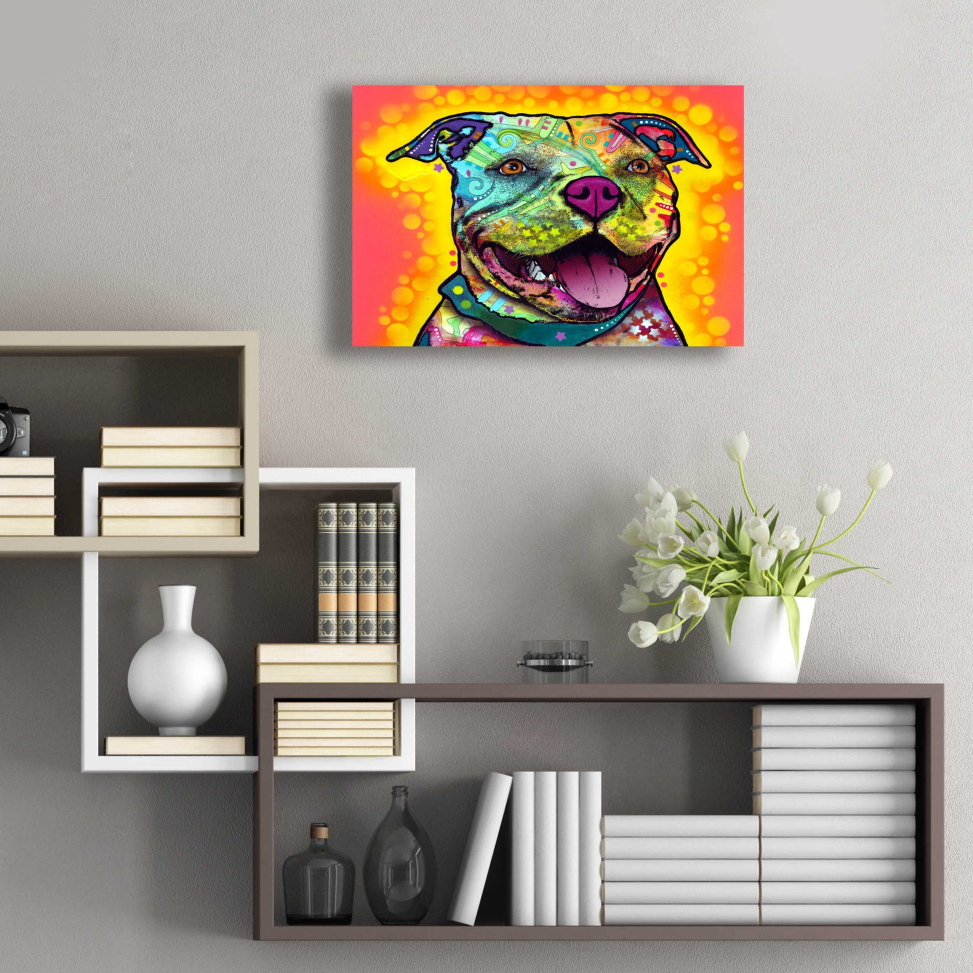 Epic Art 'Dewey Pit Bull' by Dean Russo, Acrylic Glass Wall Art,24x16