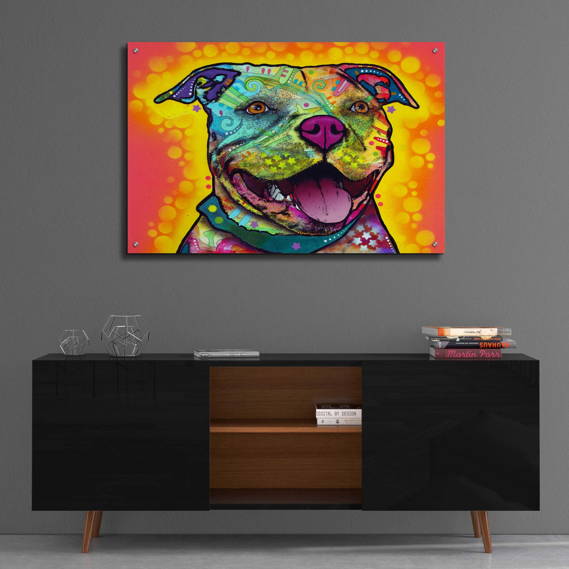 Epic Art 'Dewey Pit Bull' by Dean Russo, Acrylic Glass Wall Art,36x24