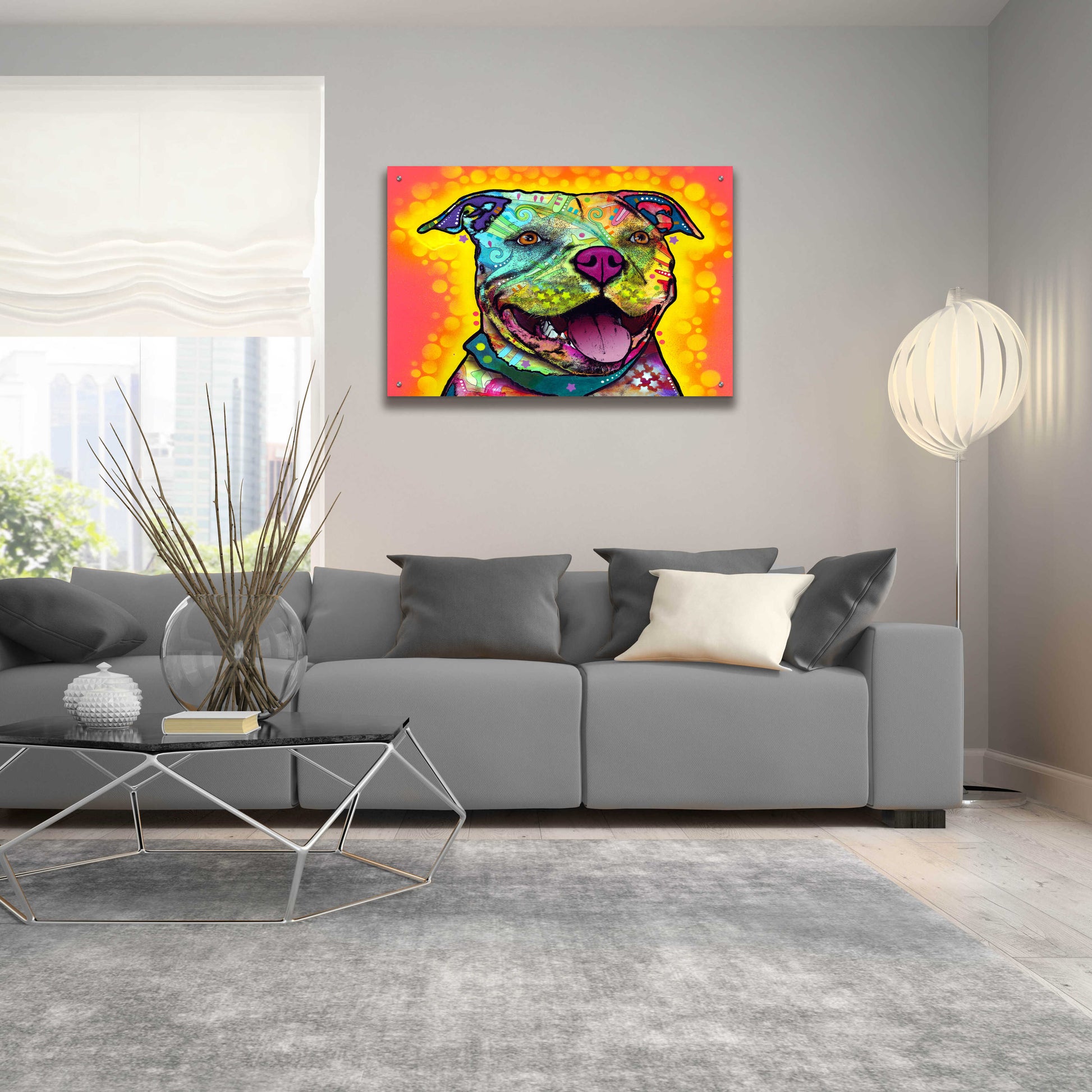 Epic Art 'Dewey Pit Bull' by Dean Russo, Acrylic Glass Wall Art,36x24