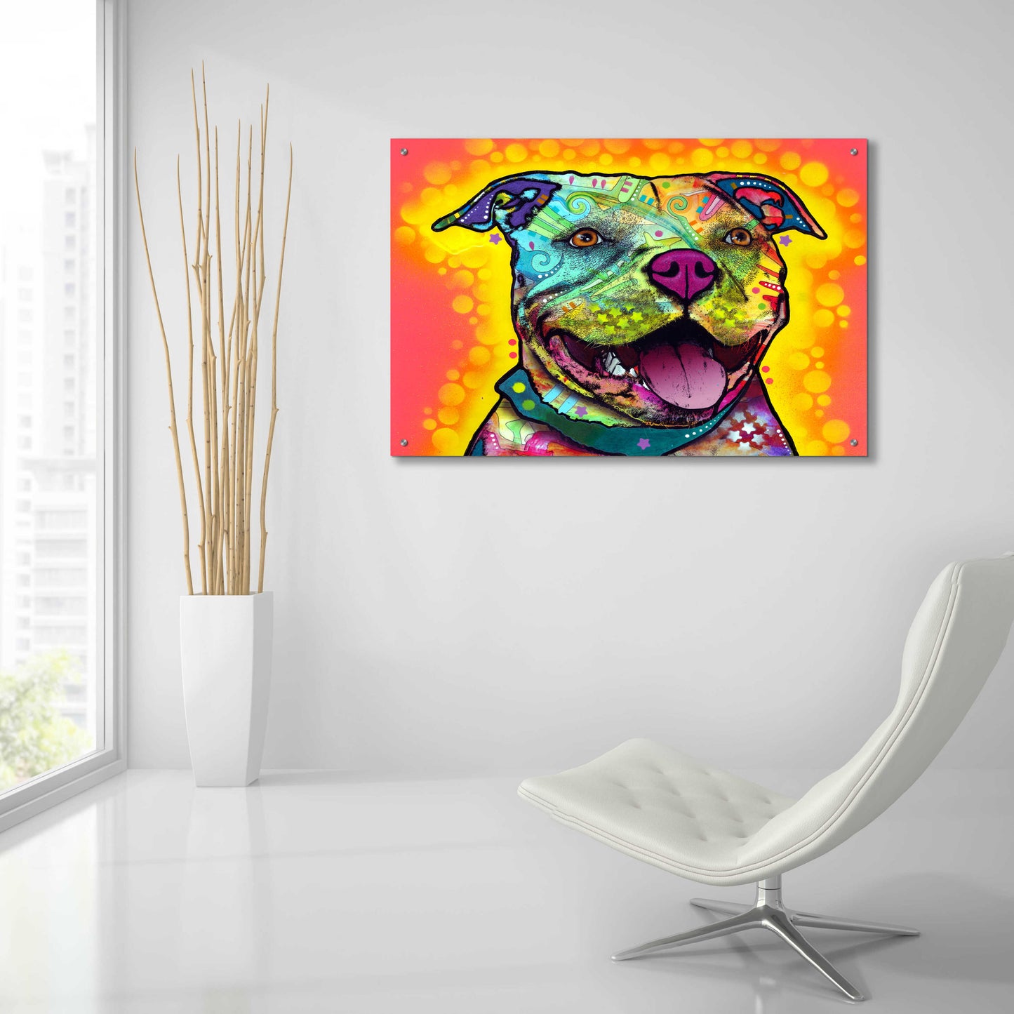 Epic Art 'Dewey Pit Bull' by Dean Russo, Acrylic Glass Wall Art,36x24