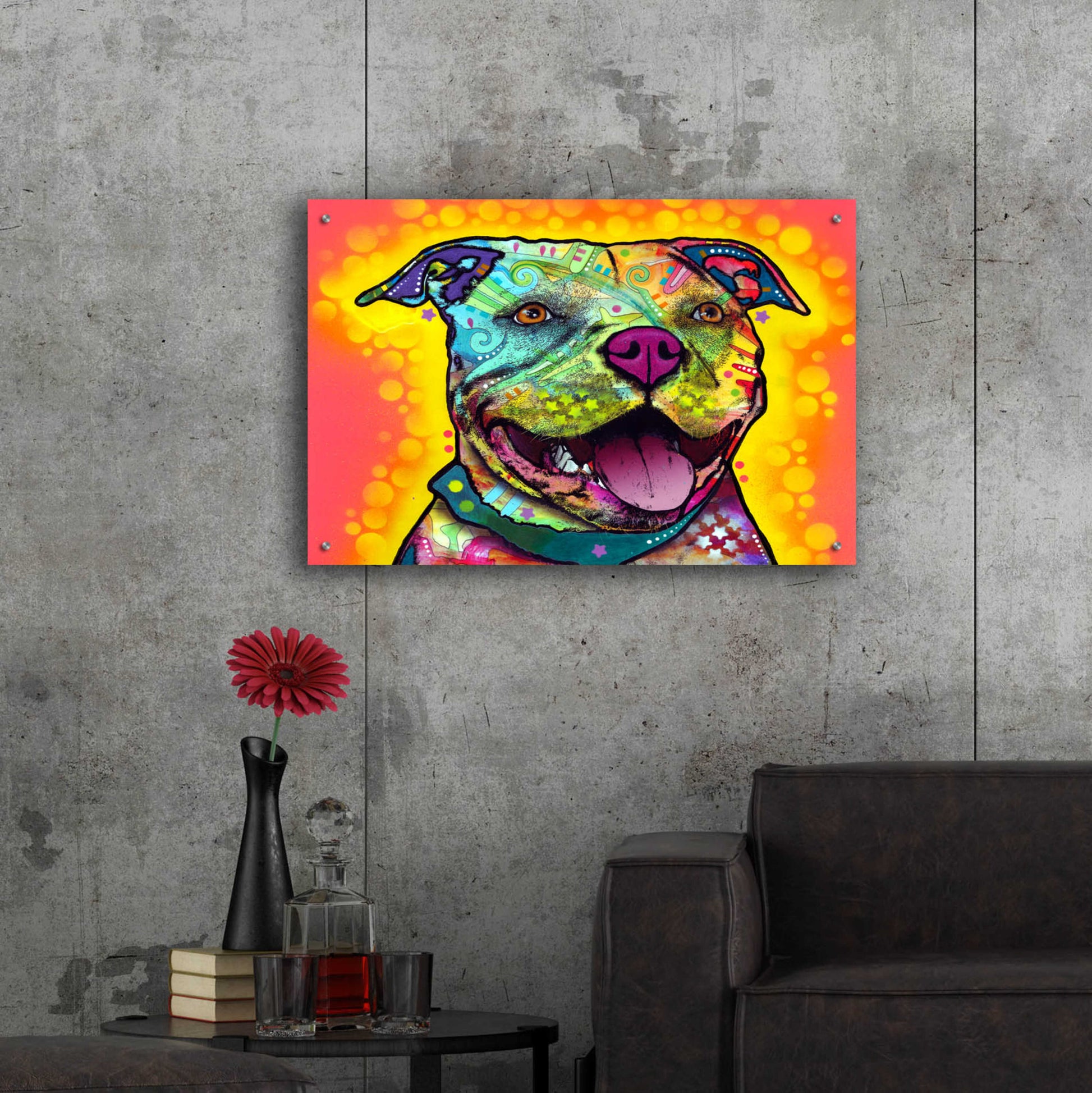 Epic Art 'Dewey Pit Bull' by Dean Russo, Acrylic Glass Wall Art,36x24