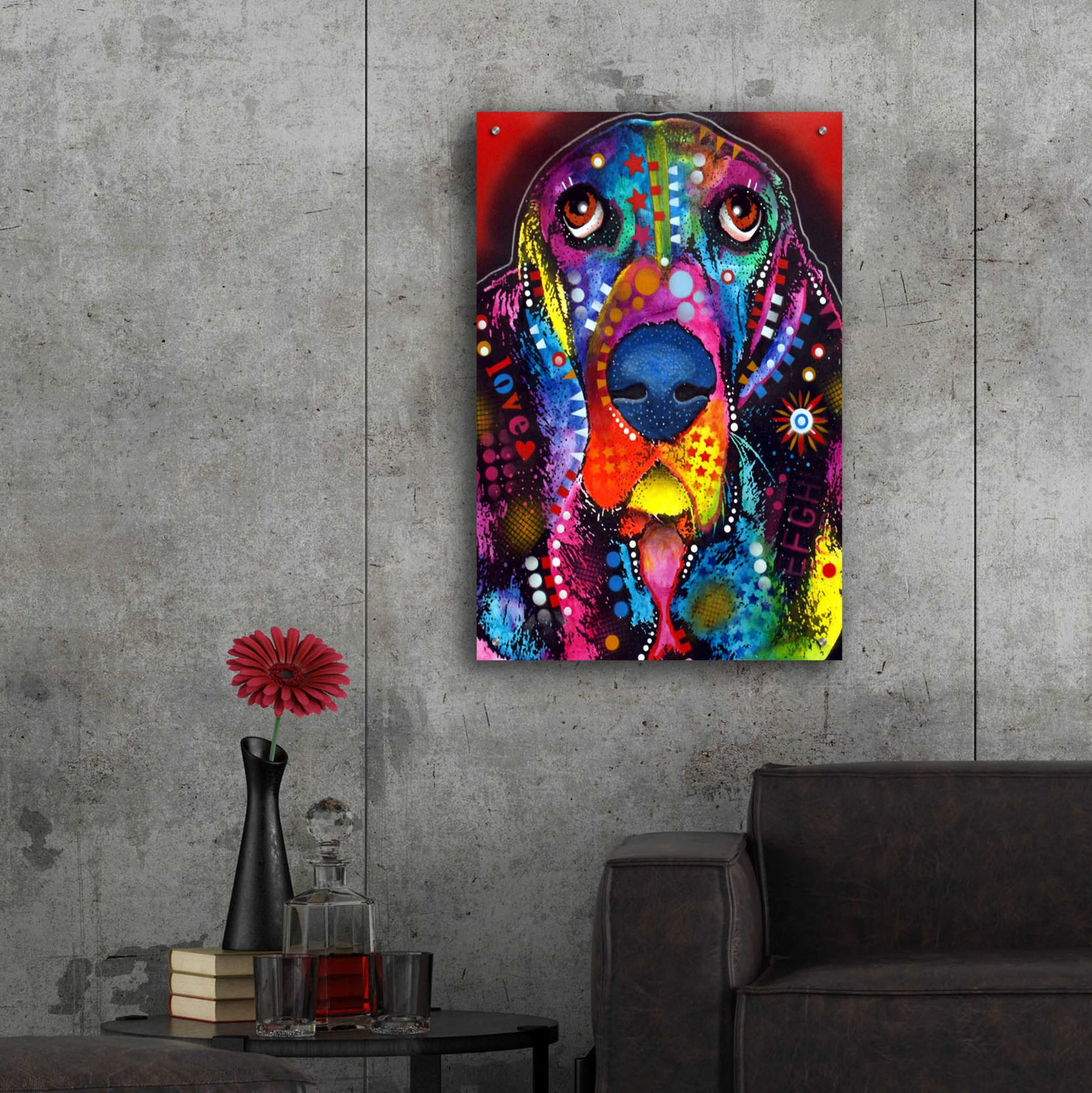 Epic Art 'Basset 2' by Dean Russo, Acrylic Glass Wall Art,24x36