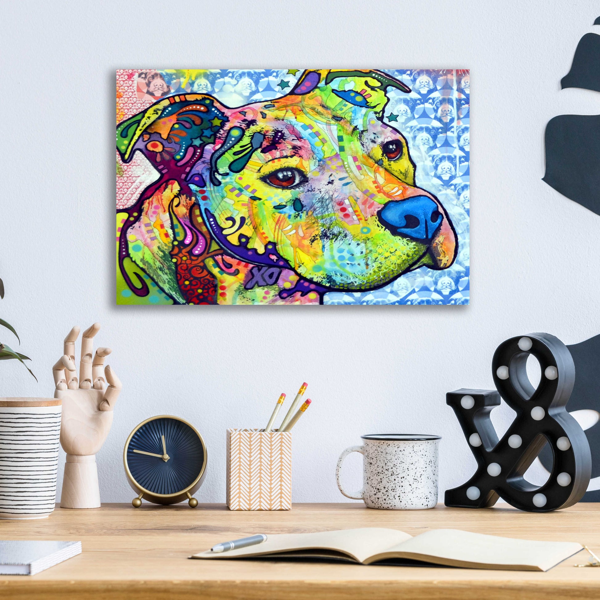 Epic Art 'Thoughtful Pit Bull This Years Love 2013 Part 2' by Dean Russo, Acrylic Glass Wall Art,16x12