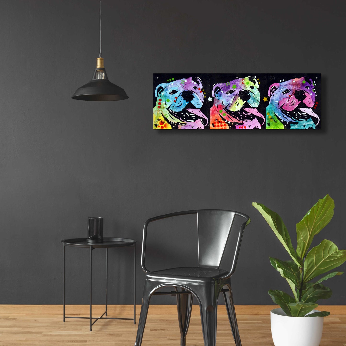 Epic Art '3 Bulldogs' by Dean Russo, Acrylic Glass Wall Art,48x16