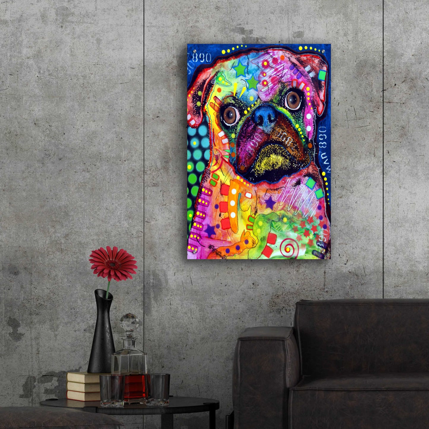 Epic Art 'Pug 2' by Dean Russo, Acrylic Glass Wall Art,24x36