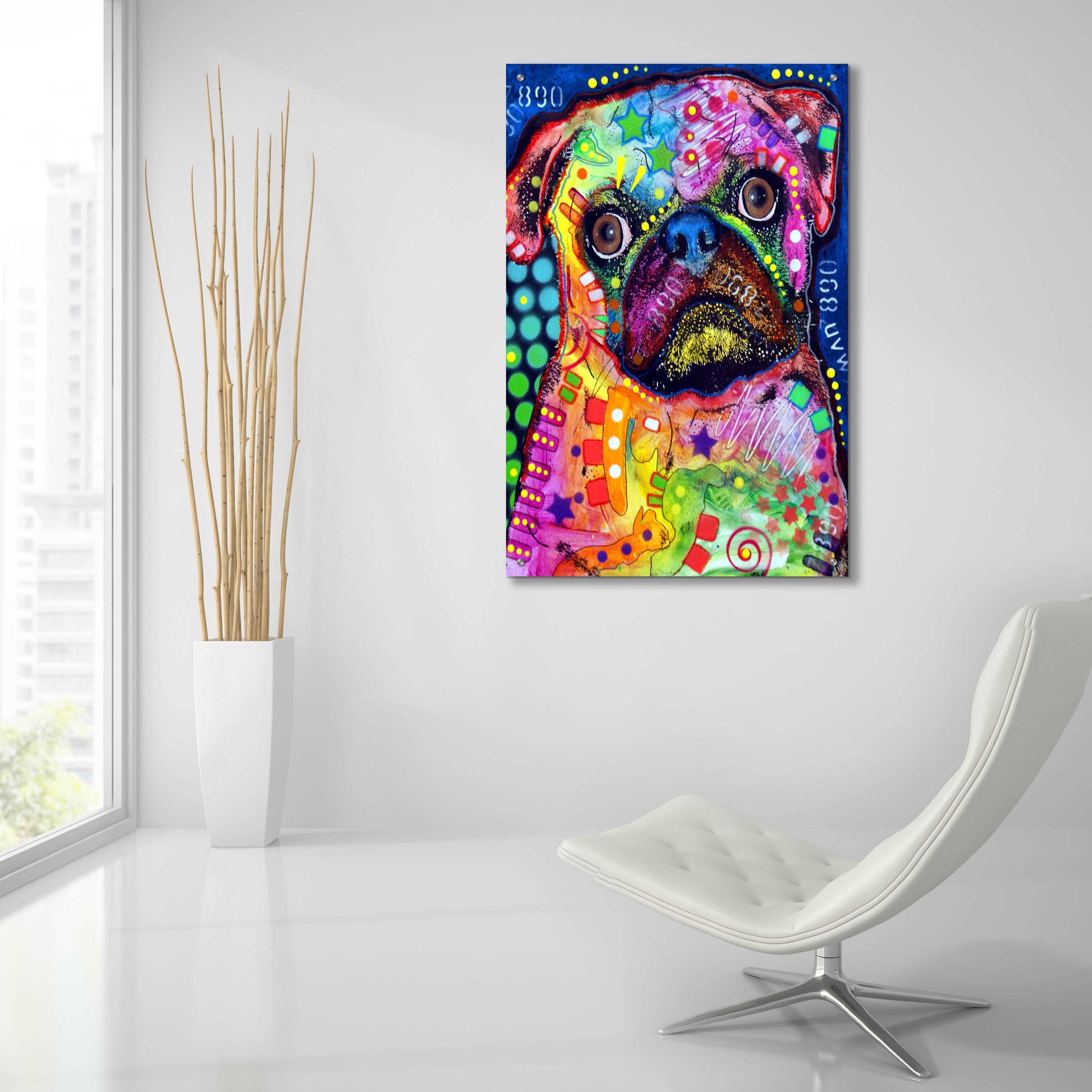 Epic Art 'Pug 2' by Dean Russo, Acrylic Glass Wall Art,24x36