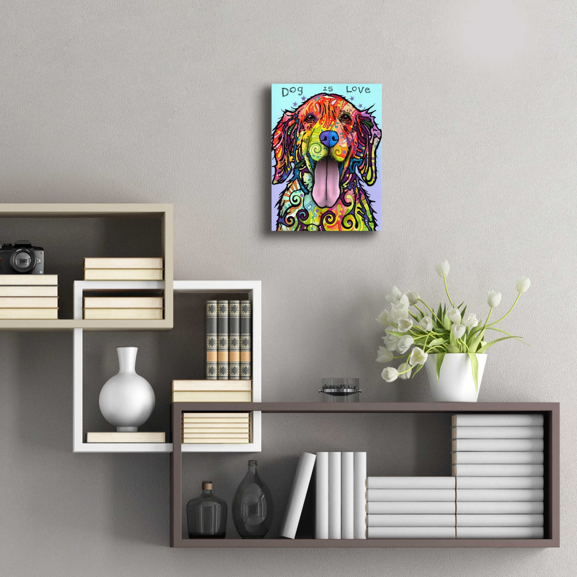 Epic Art 'Dog Is Love' by Dean Russo, Acrylic Glass Wall Art,12x16