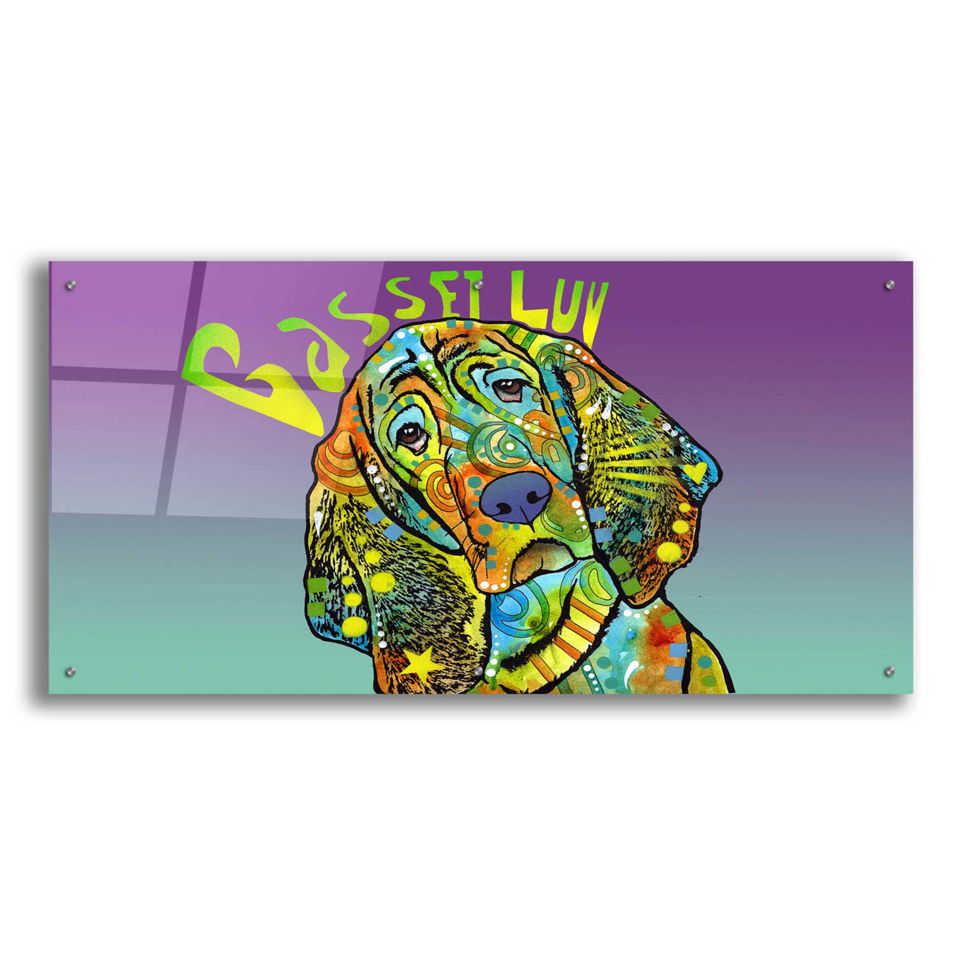 Epic Art 'Basset Luv' by Dean Russo, Acrylic Glass Wall Art,48x24