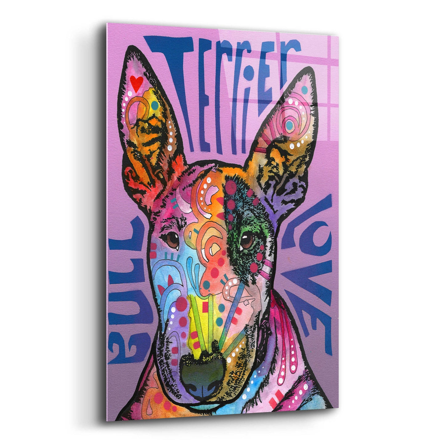 Epic Art 'Bull Terrier Luv' by Dean Russo, Acrylic Glass Wall Art,12x16