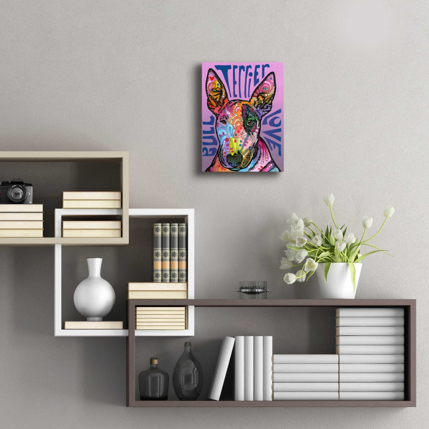 Epic Art 'Bull Terrier Luv' by Dean Russo, Acrylic Glass Wall Art,12x16