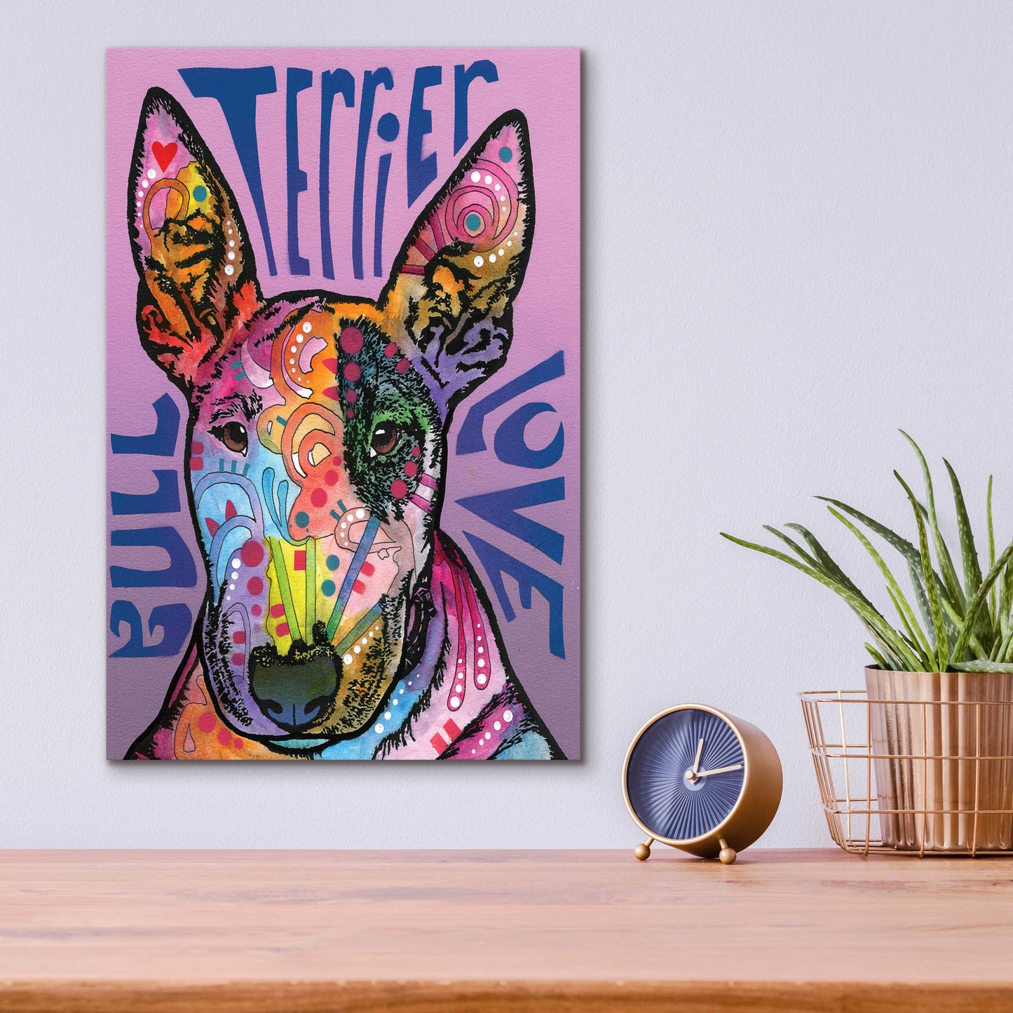 Epic Art 'Bull Terrier Luv' by Dean Russo, Acrylic Glass Wall Art,12x16