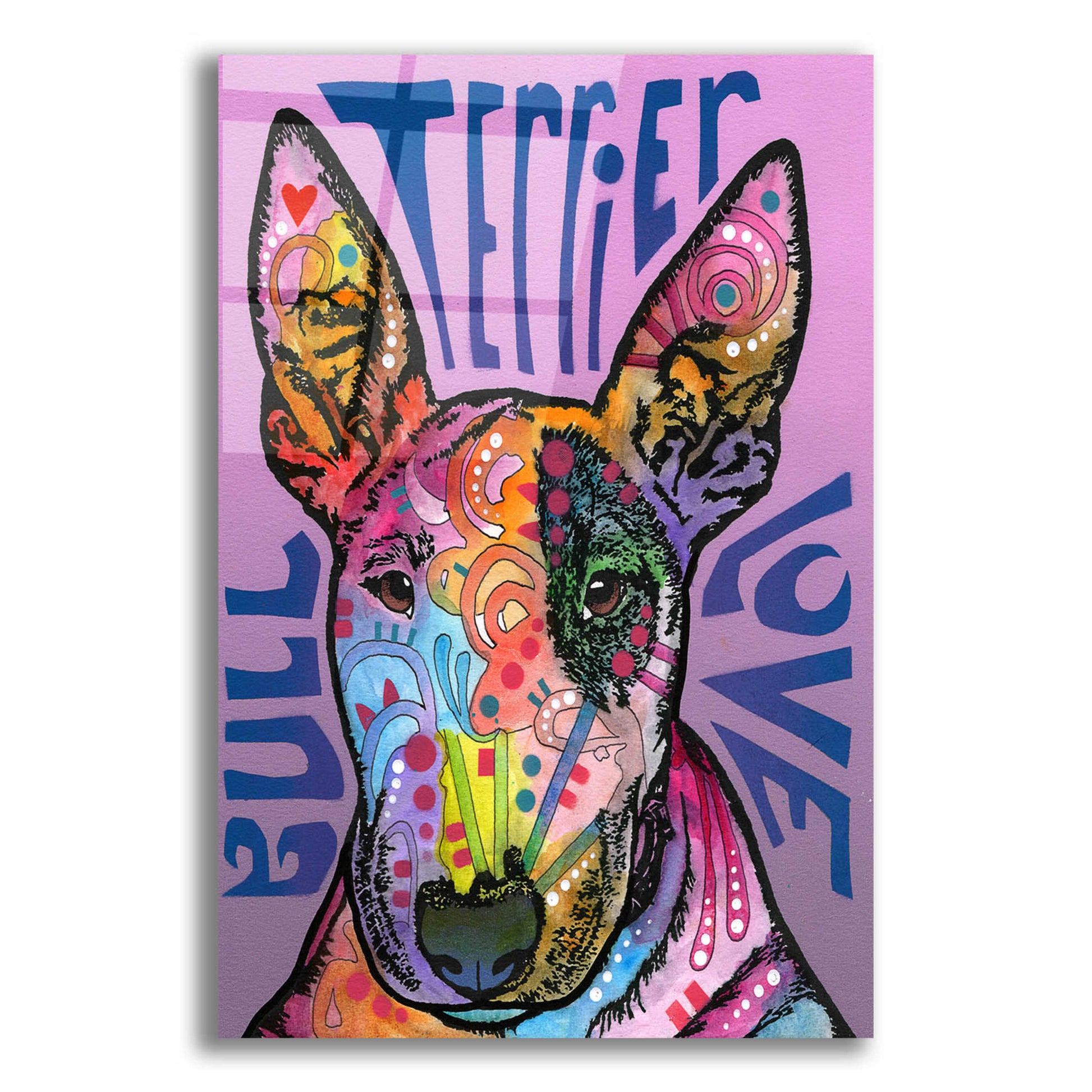 Epic Art 'Bull Terrier Luv' by Dean Russo, Acrylic Glass Wall Art,12x16