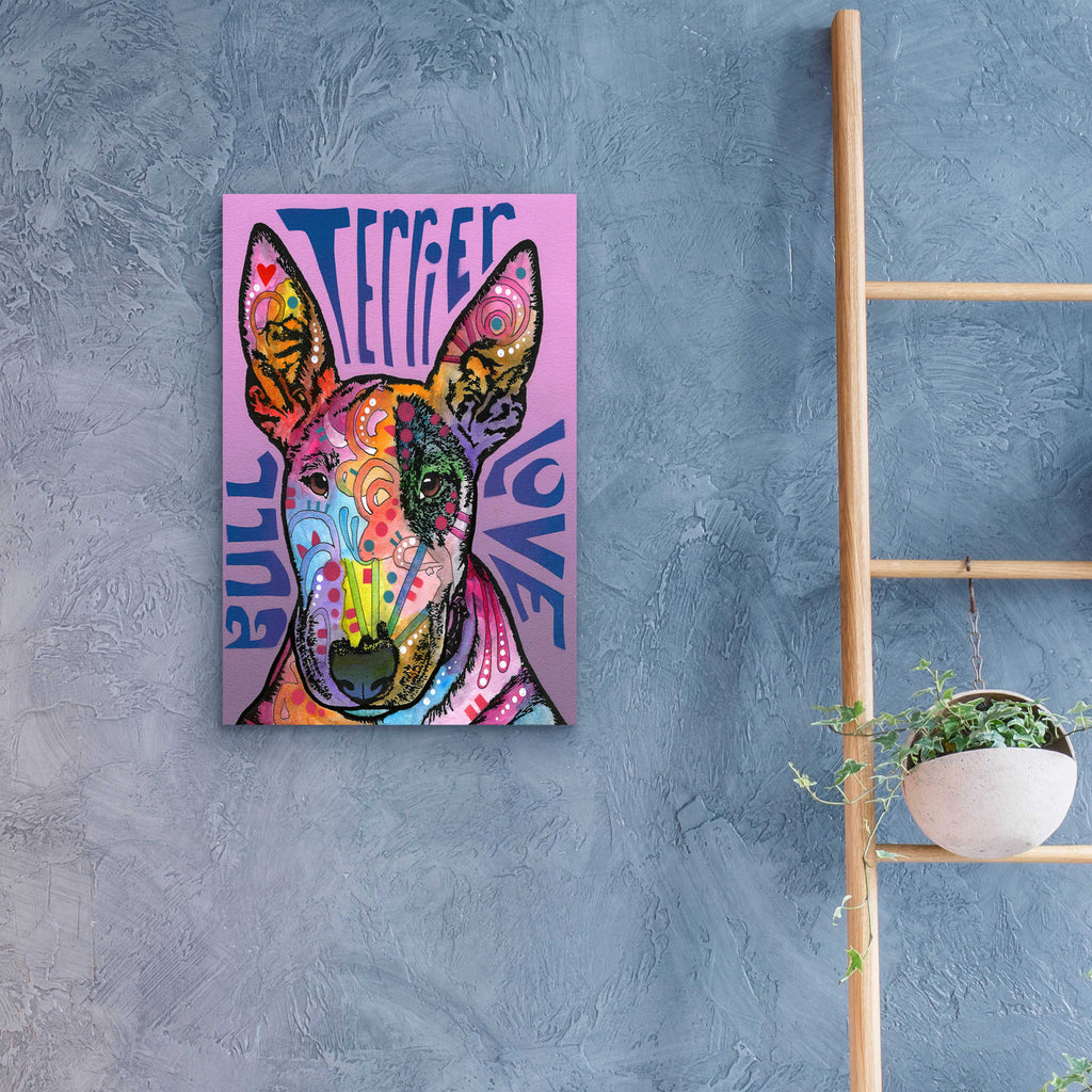 Epic Art 'Bull Terrier Luv' by Dean Russo, Acrylic Glass Wall Art,16x24