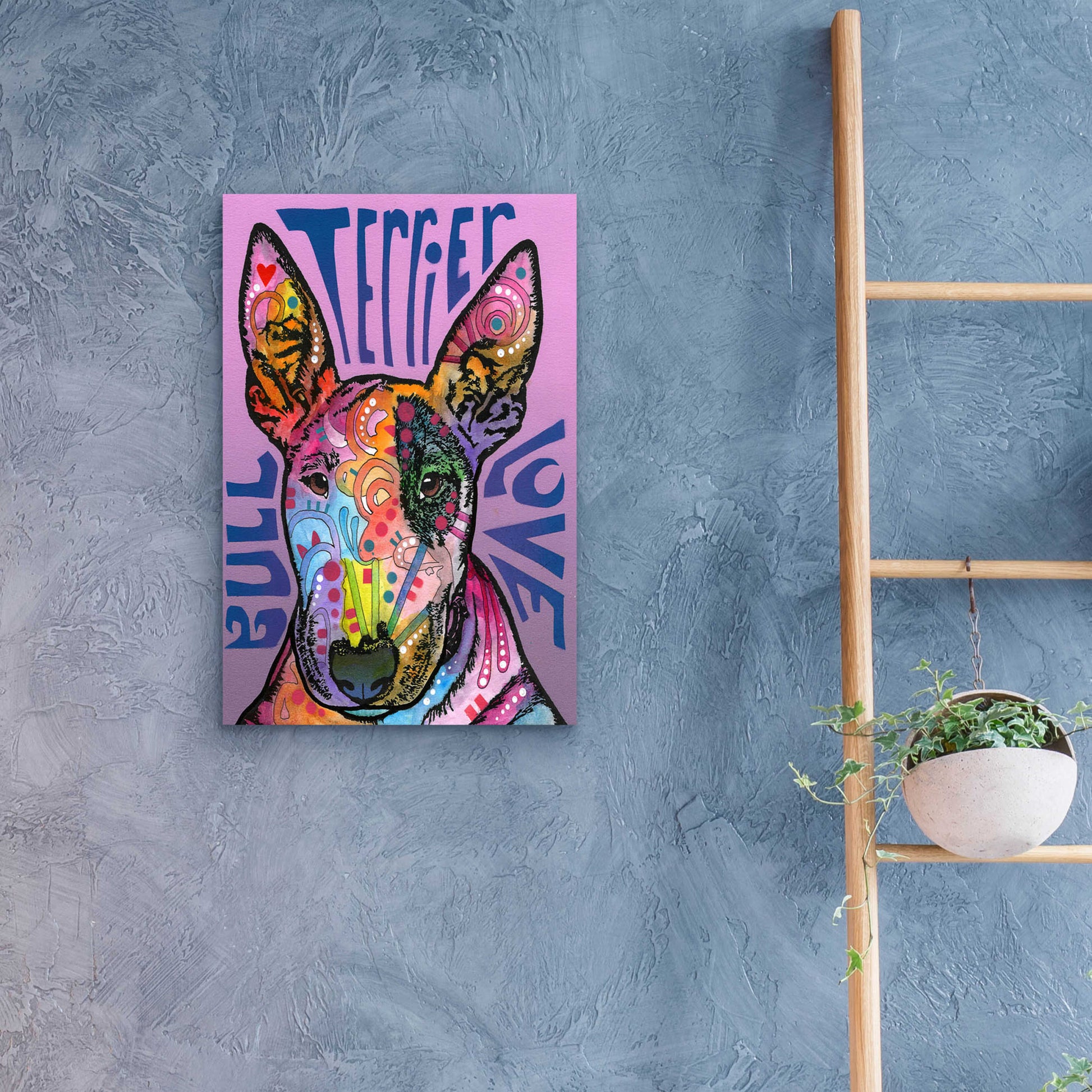 Epic Art 'Bull Terrier Luv' by Dean Russo, Acrylic Glass Wall Art,16x24