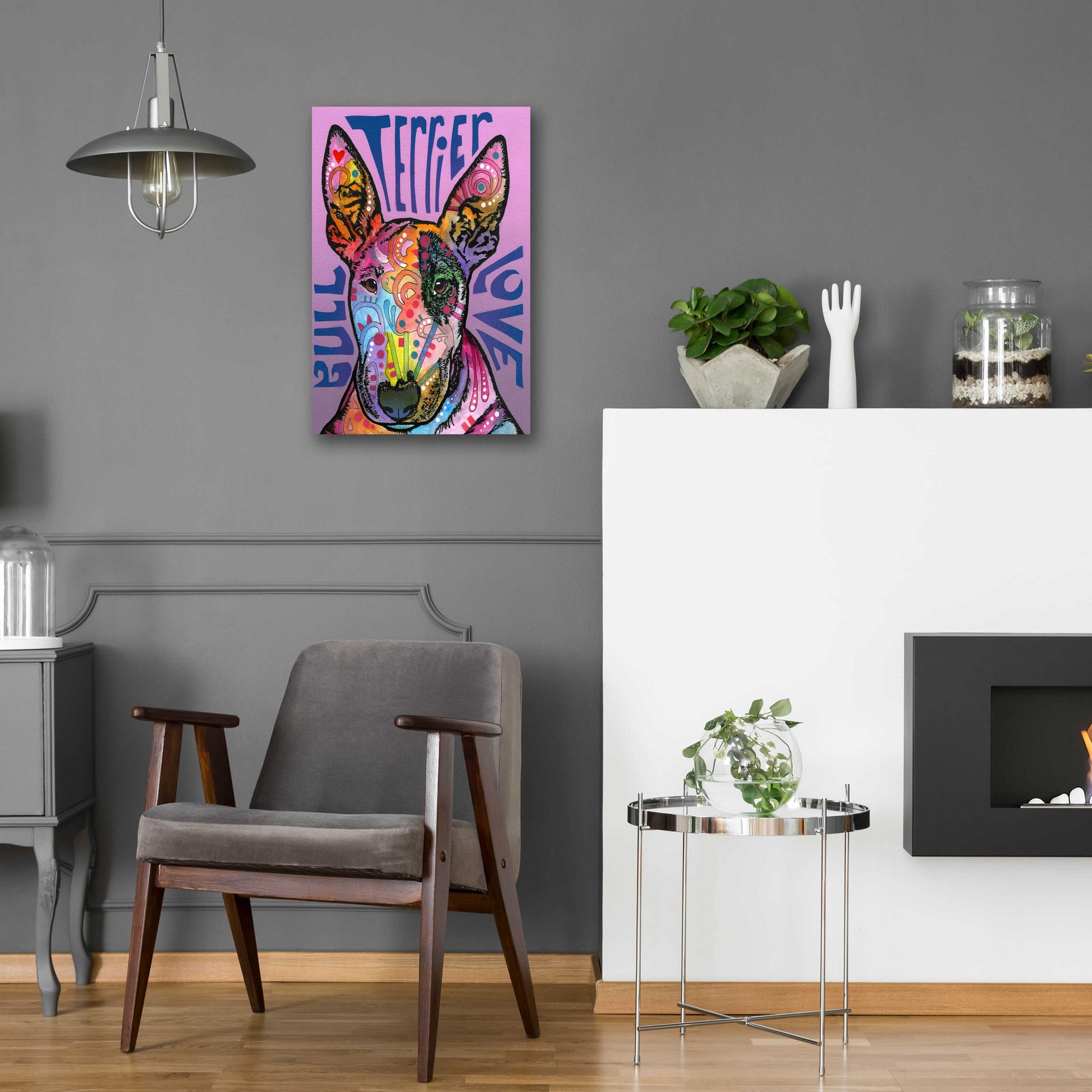 Epic Art 'Bull Terrier Luv' by Dean Russo, Acrylic Glass Wall Art,16x24