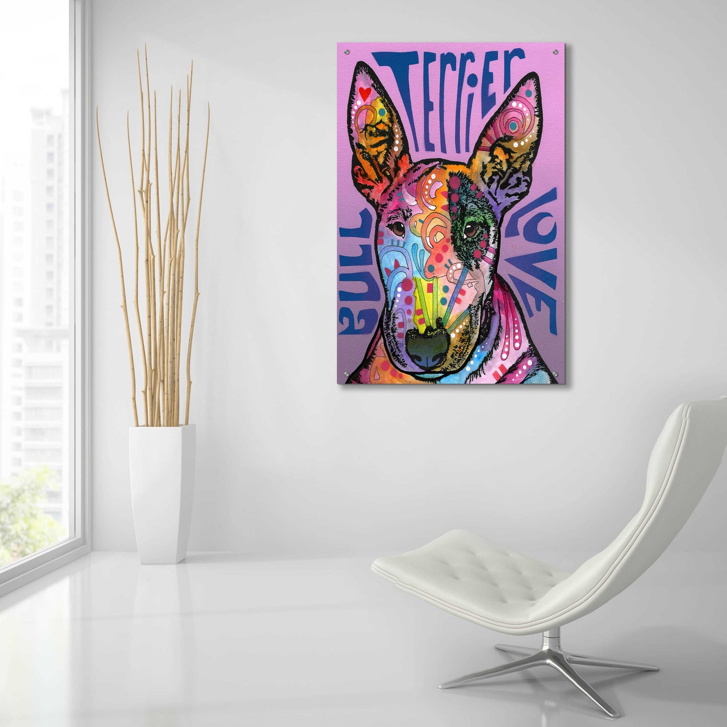 Epic Art 'Bull Terrier Luv' by Dean Russo, Acrylic Glass Wall Art,24x36