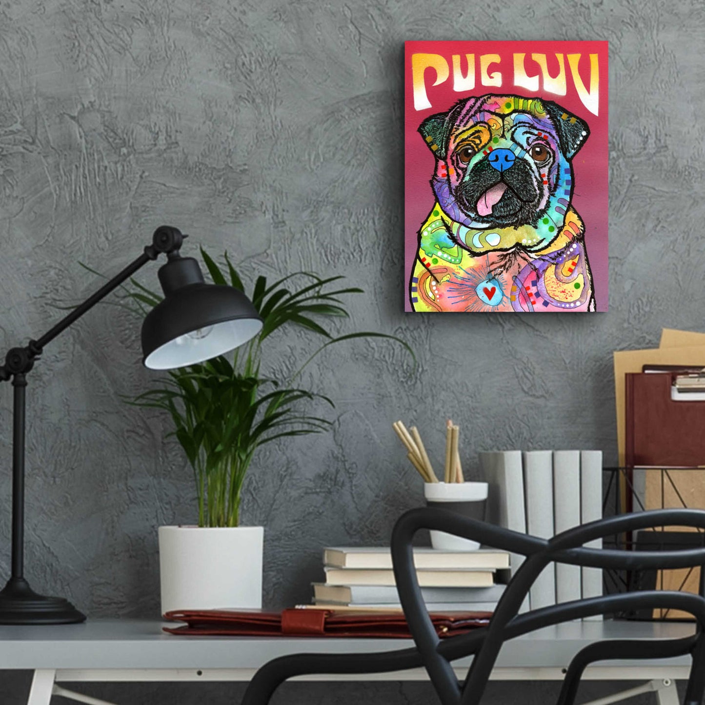 Epic Art 'Pug Luv' by Dean Russo, Acrylic Glass Wall Art,12x16