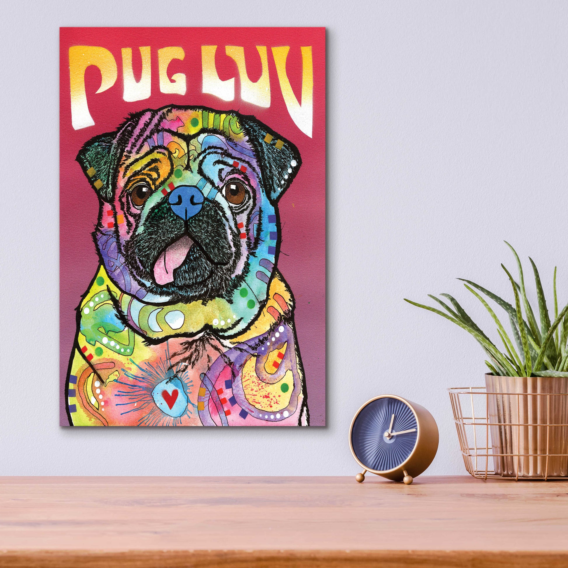 Epic Art 'Pug Luv' by Dean Russo, Acrylic Glass Wall Art,12x16