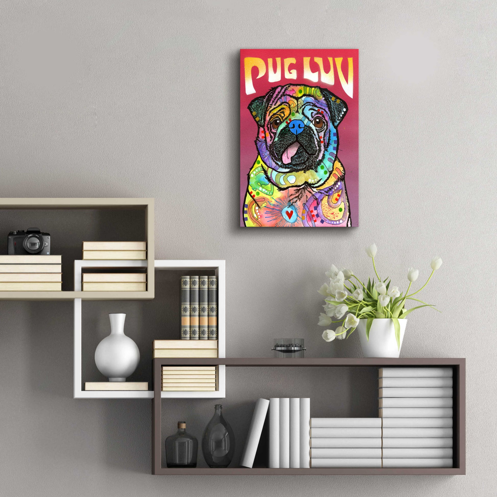 Epic Art 'Pug Luv' by Dean Russo, Acrylic Glass Wall Art,16x24