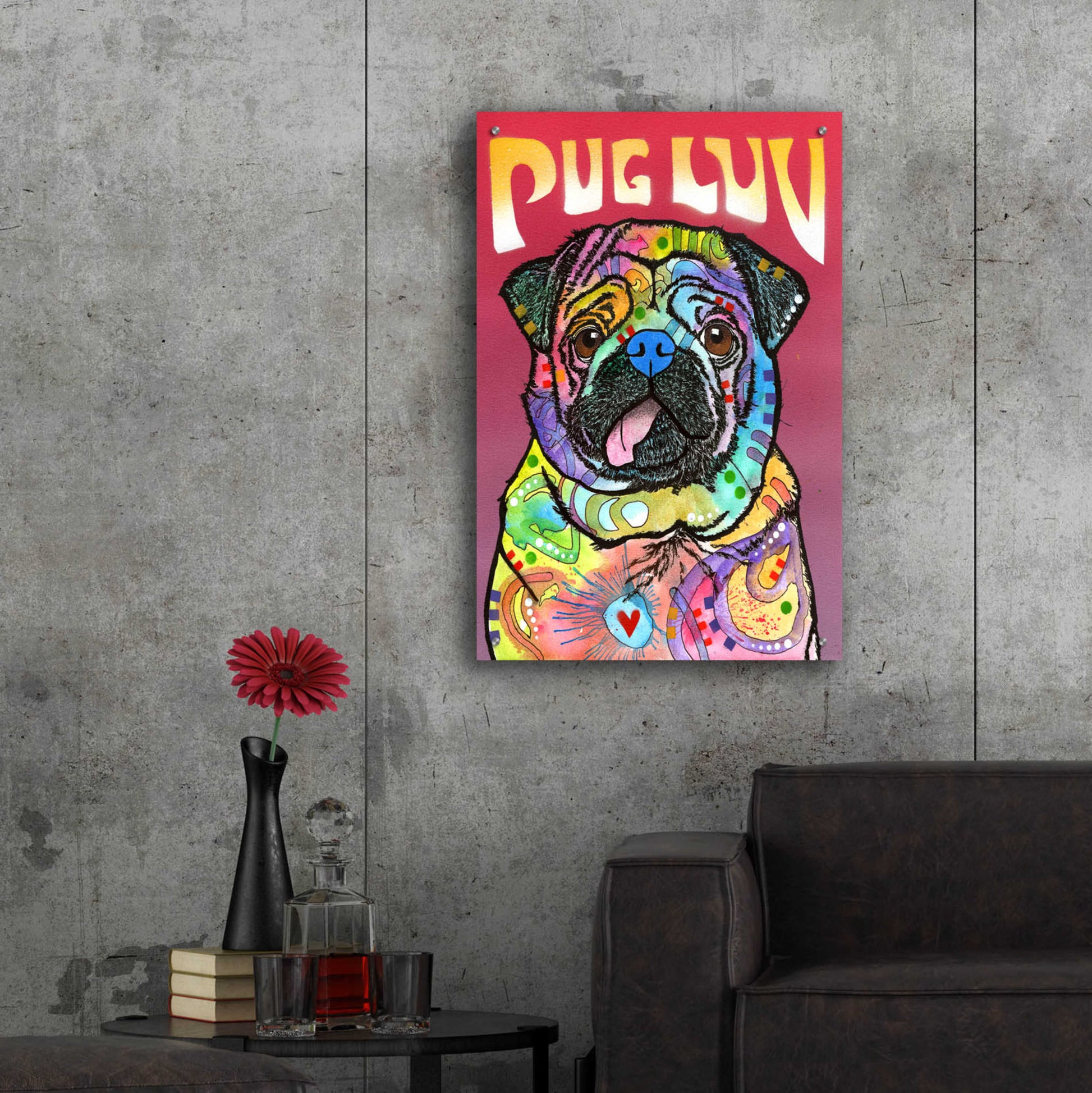 Epic Art 'Pug Luv' by Dean Russo, Acrylic Glass Wall Art,24x36