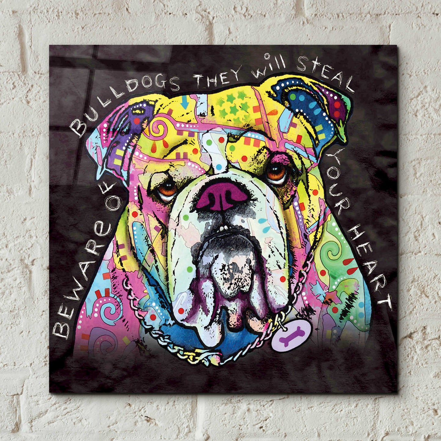 Epic Art 'Bulldog Heart' by Dean Russo, Acrylic Glass Wall Art,12x12