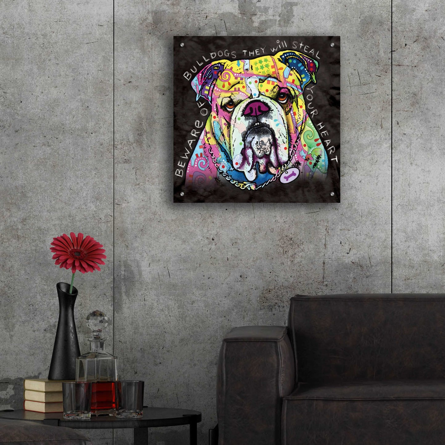 Epic Art 'Bulldog Heart' by Dean Russo, Acrylic Glass Wall Art,24x24