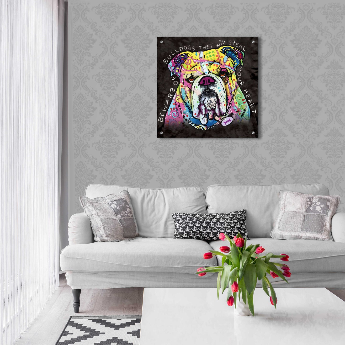 Epic Art 'Bulldog Heart' by Dean Russo, Acrylic Glass Wall Art,24x24