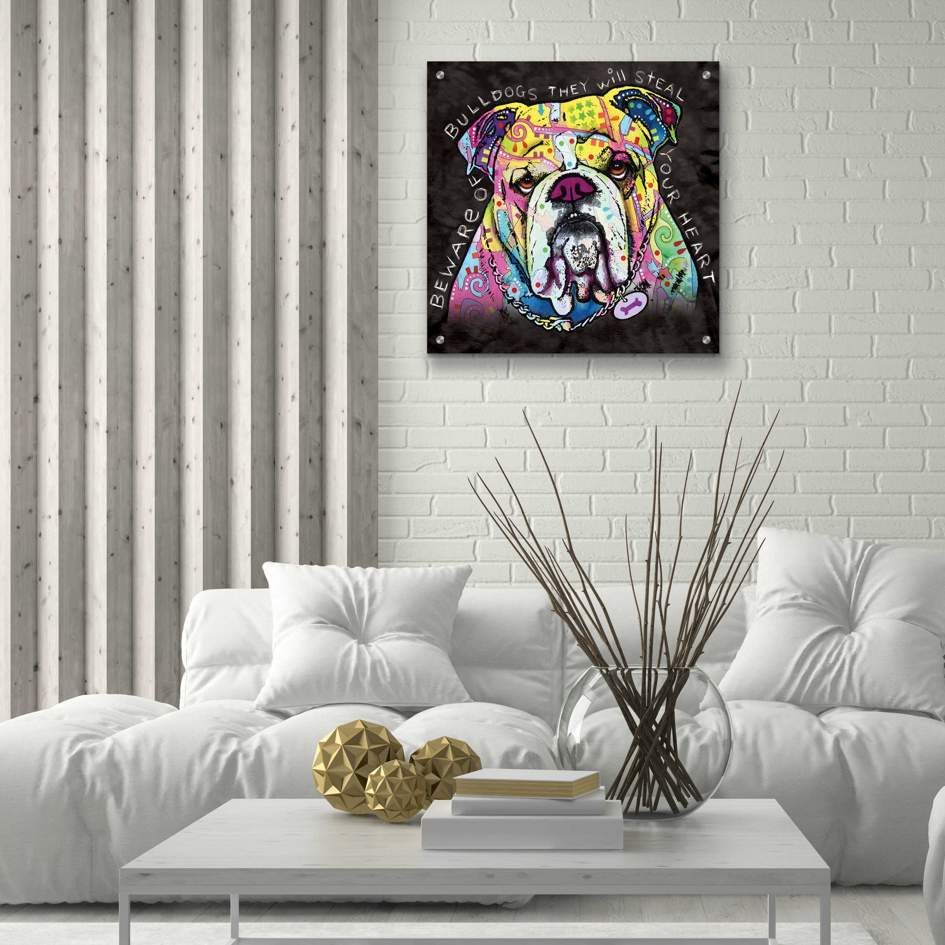 Epic Art 'Bulldog Heart' by Dean Russo, Acrylic Glass Wall Art,24x24