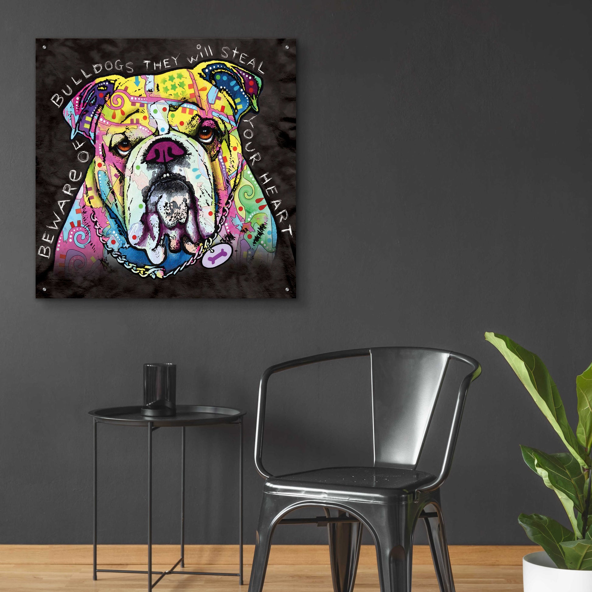 Epic Art 'Bulldog Heart' by Dean Russo, Acrylic Glass Wall Art,36x36