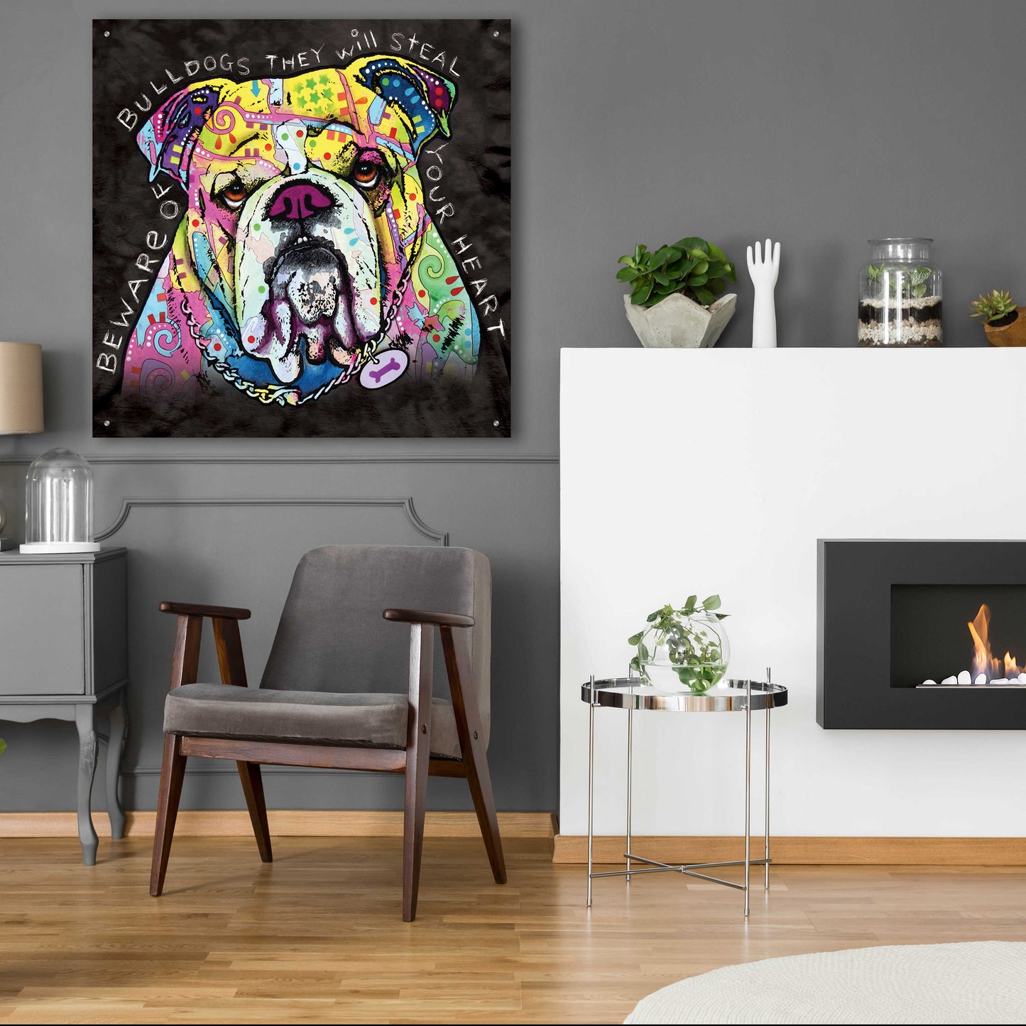 Epic Art 'Bulldog Heart' by Dean Russo, Acrylic Glass Wall Art,36x36