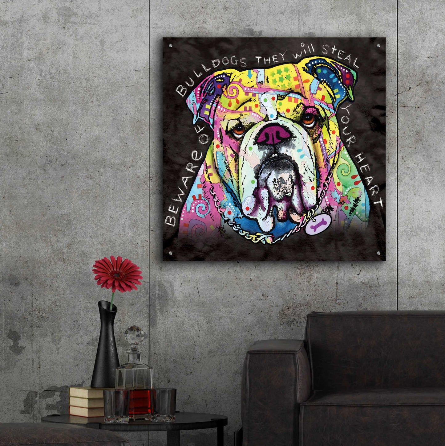 Epic Art 'Bulldog Heart' by Dean Russo, Acrylic Glass Wall Art,36x36