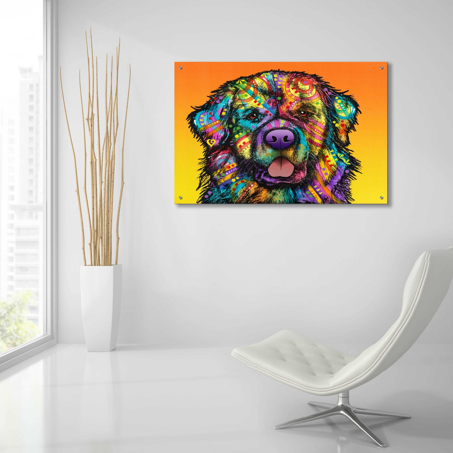 Epic Art 'Newfie' by Dean Russo, Acrylic Glass Wall Art,36x24