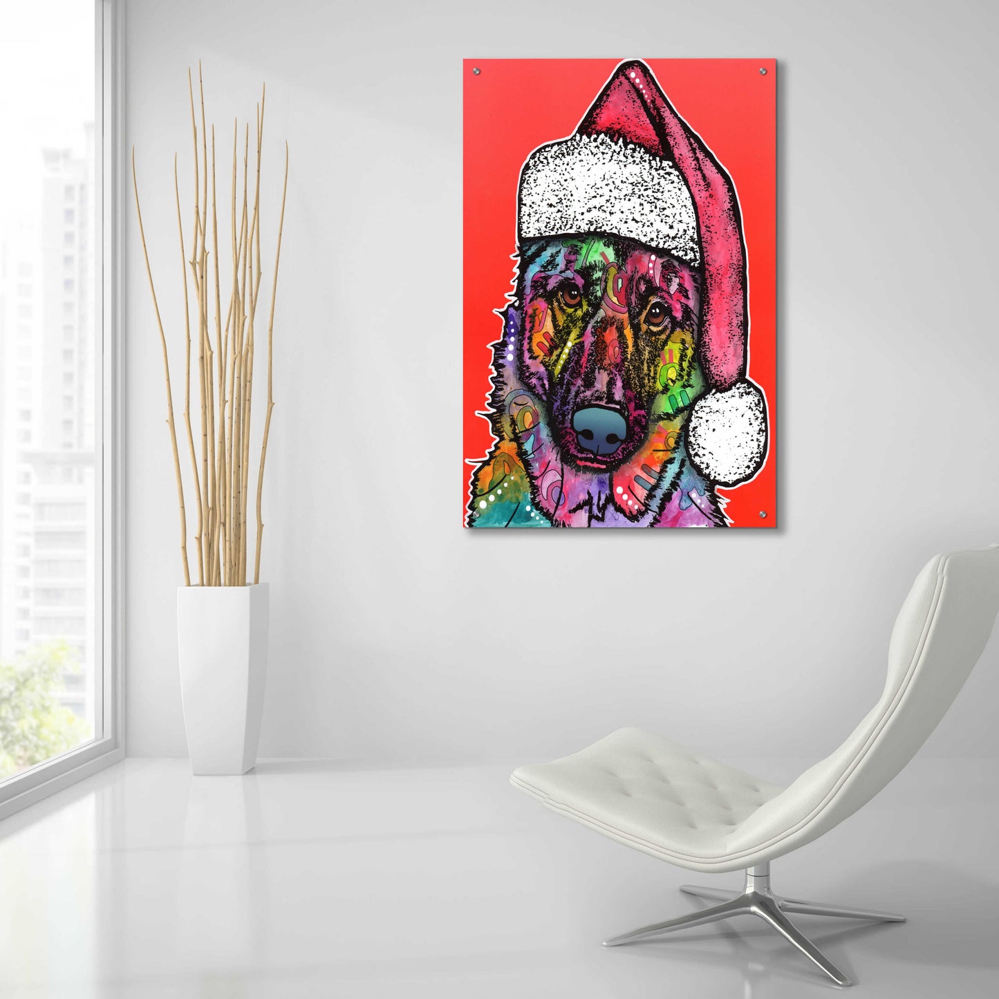 Epic Art 'Christmas Dog' by Dean Russo, Acrylic Glass Wall Art,24x36