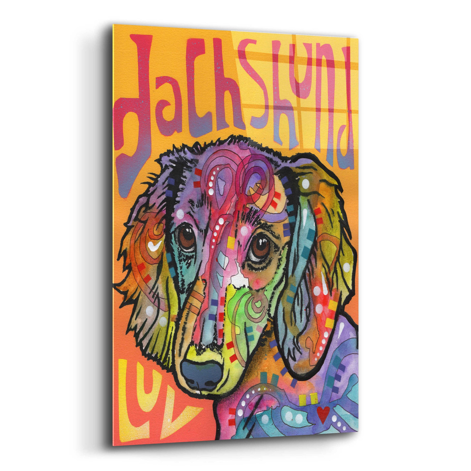 Epic Art 'Dachshund Love' by Dean Russo, Acrylic Glass Wall Art,12x16