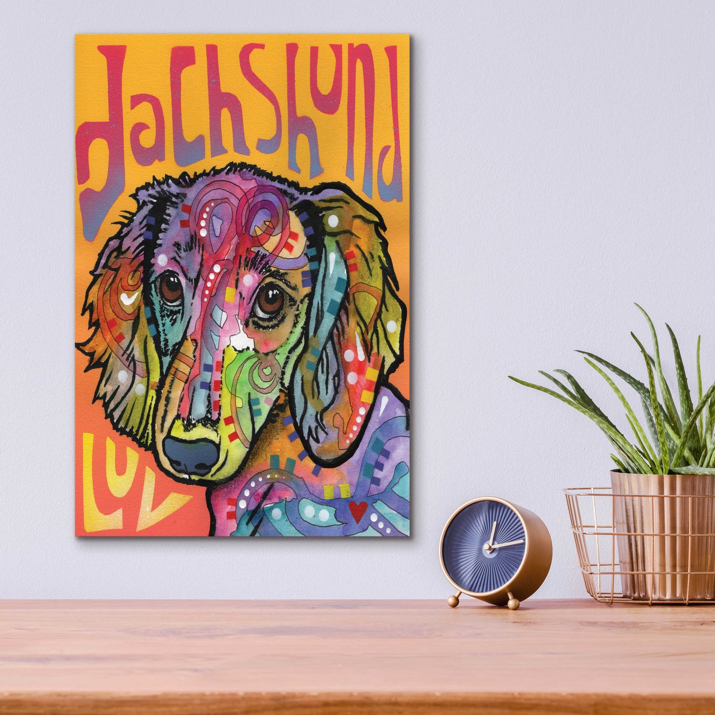 Epic Art 'Dachshund Love' by Dean Russo, Acrylic Glass Wall Art,12x16