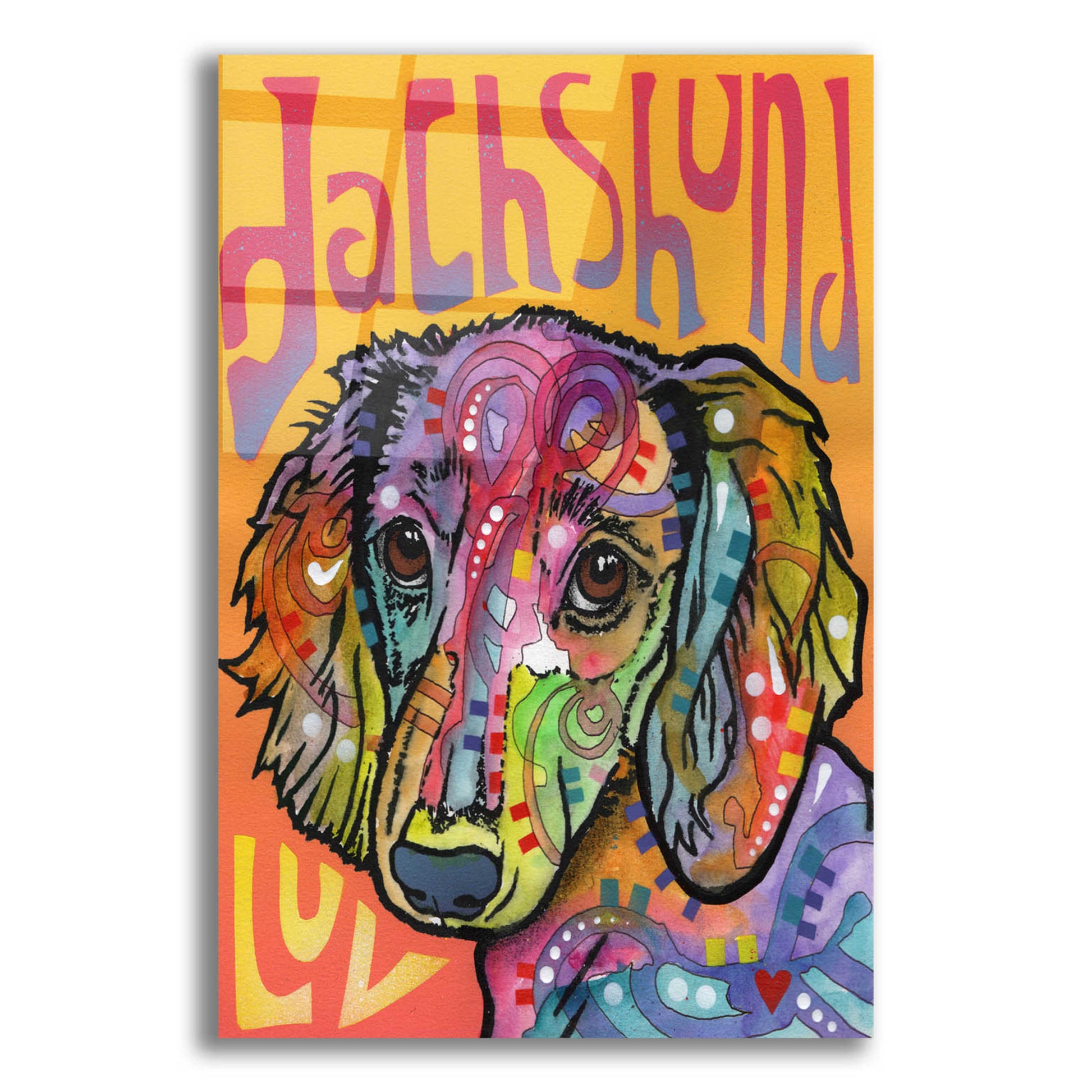 Epic Art 'Dachshund Love' by Dean Russo, Acrylic Glass Wall Art,12x16