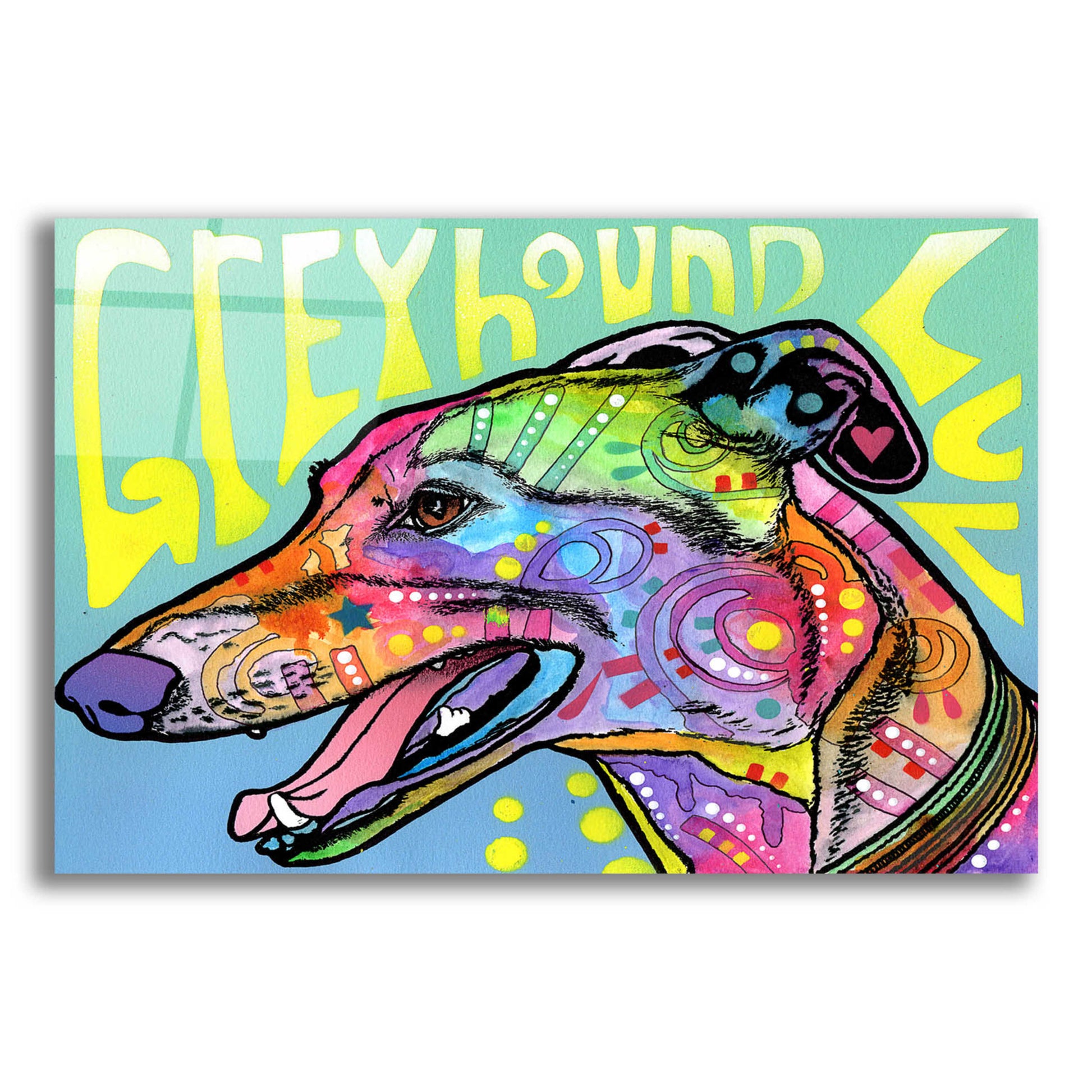 Epic Art 'Greyhound Luv' by Dean Russo, Acrylic Glass Wall Art,16x12