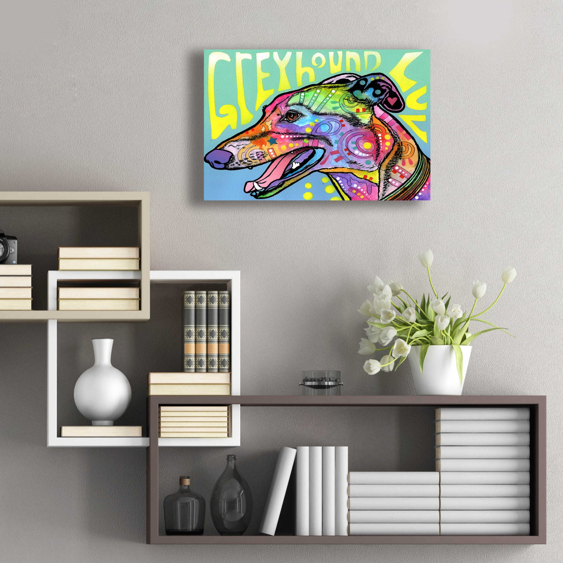 Epic Art 'Greyhound Luv' by Dean Russo, Acrylic Glass Wall Art,24x16