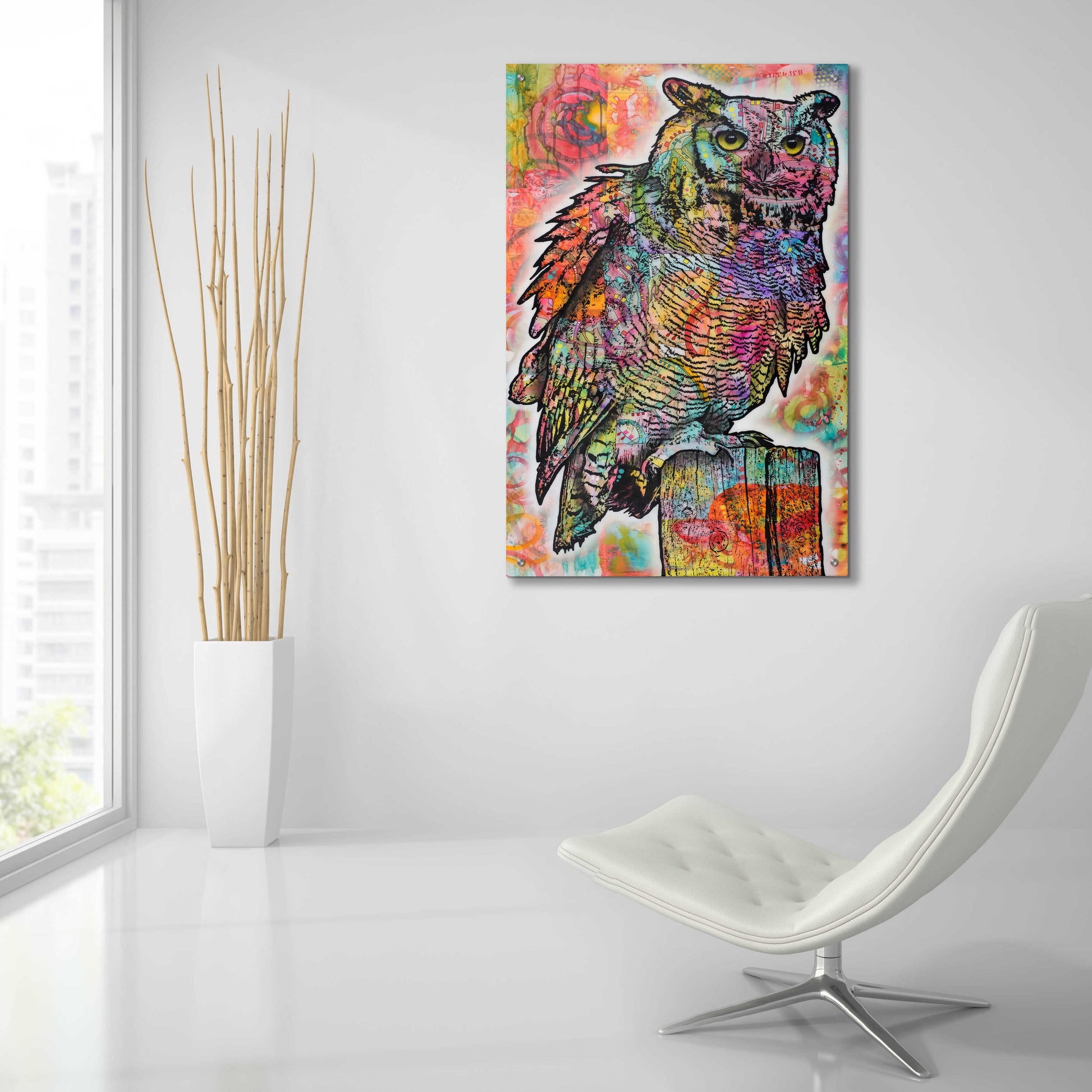 Epic Art 'Owl Perch' by Dean Russo, Acrylic Glass Wall Art,24x36