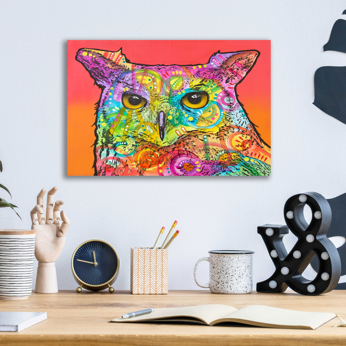 Epic Art 'Red Owl' by Dean Russo, Acrylic Glass Wall Art,16x12