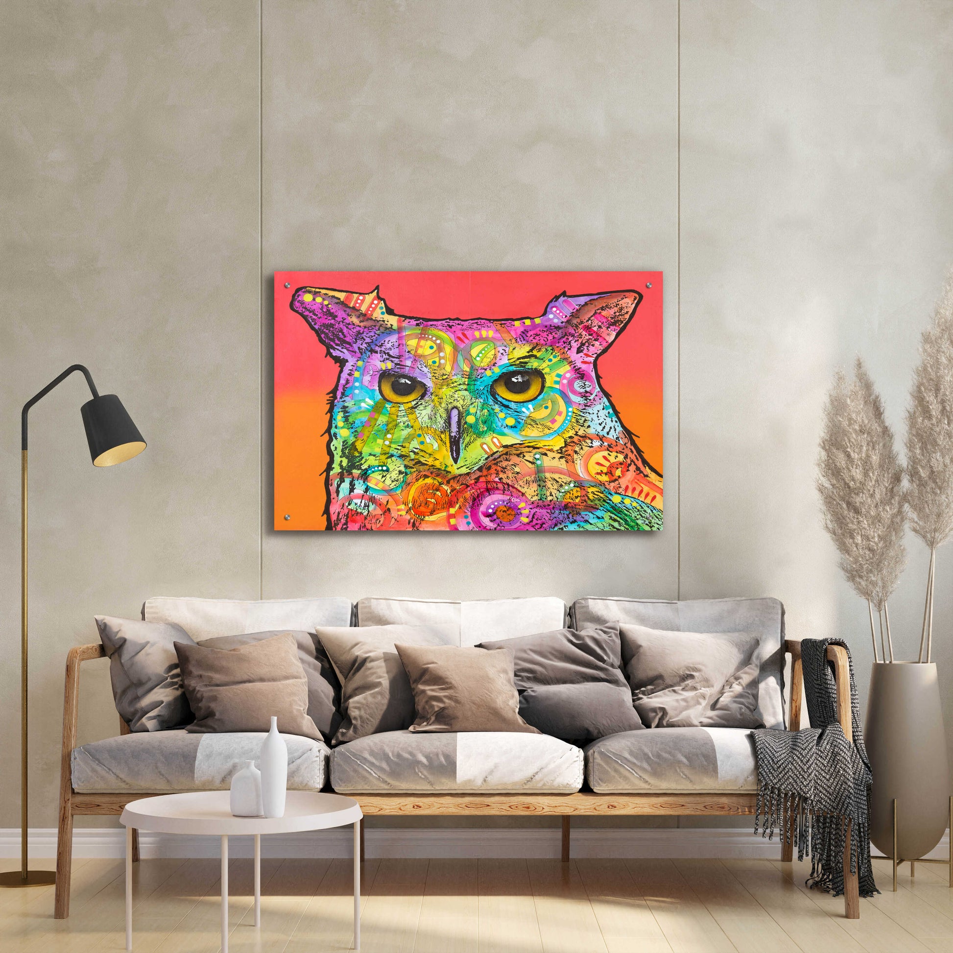 Epic Art 'Red Owl' by Dean Russo, Acrylic Glass Wall Art,36x24