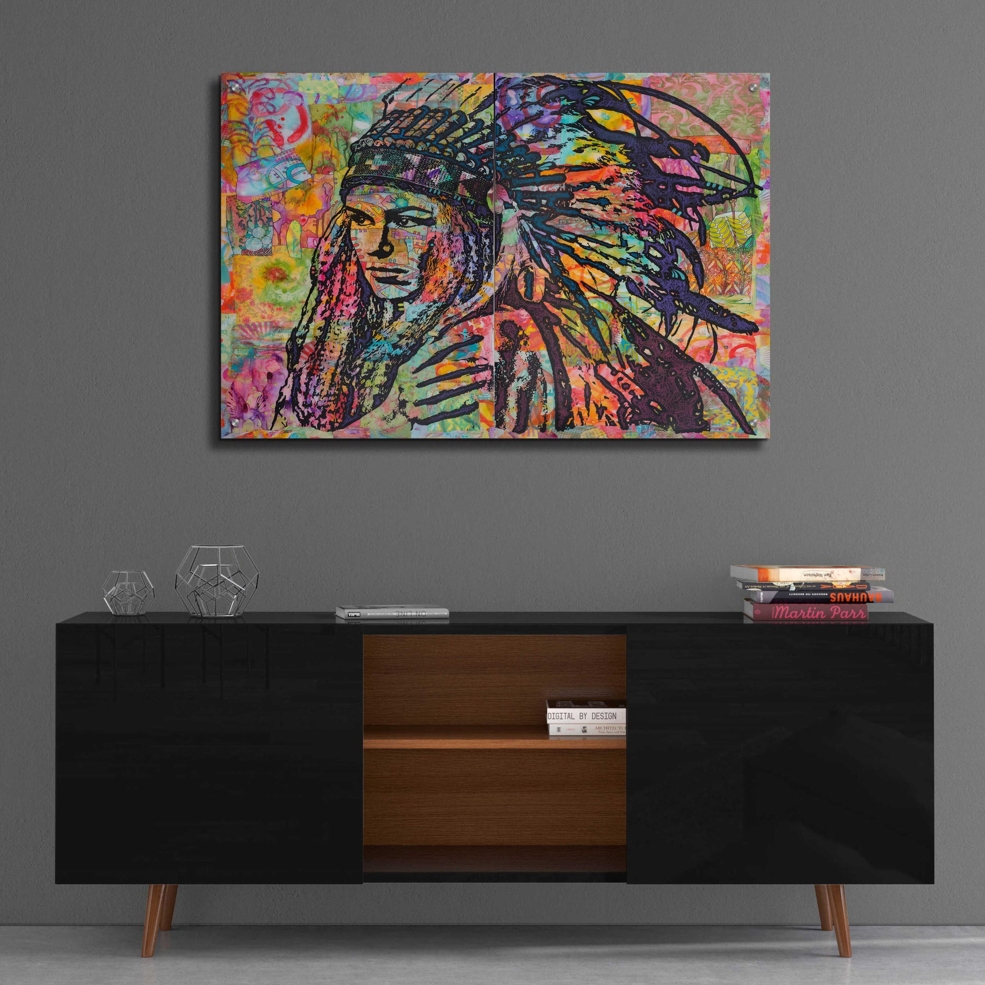 Epic Art 'Tiva in Head dress' by Dean Russo, Acrylic Glass Wall Art,36x24