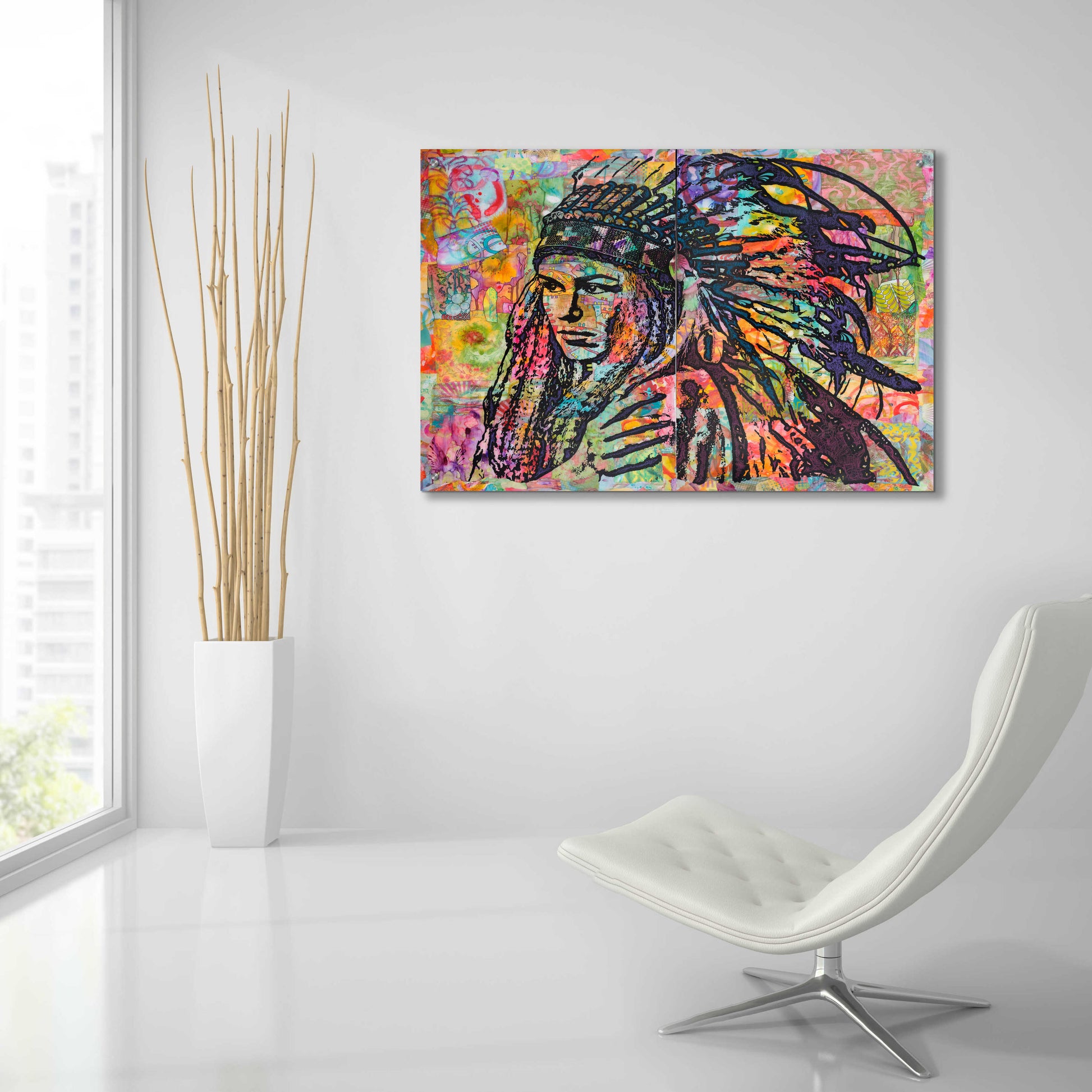 Epic Art 'Tiva in Head dress' by Dean Russo, Acrylic Glass Wall Art,36x24