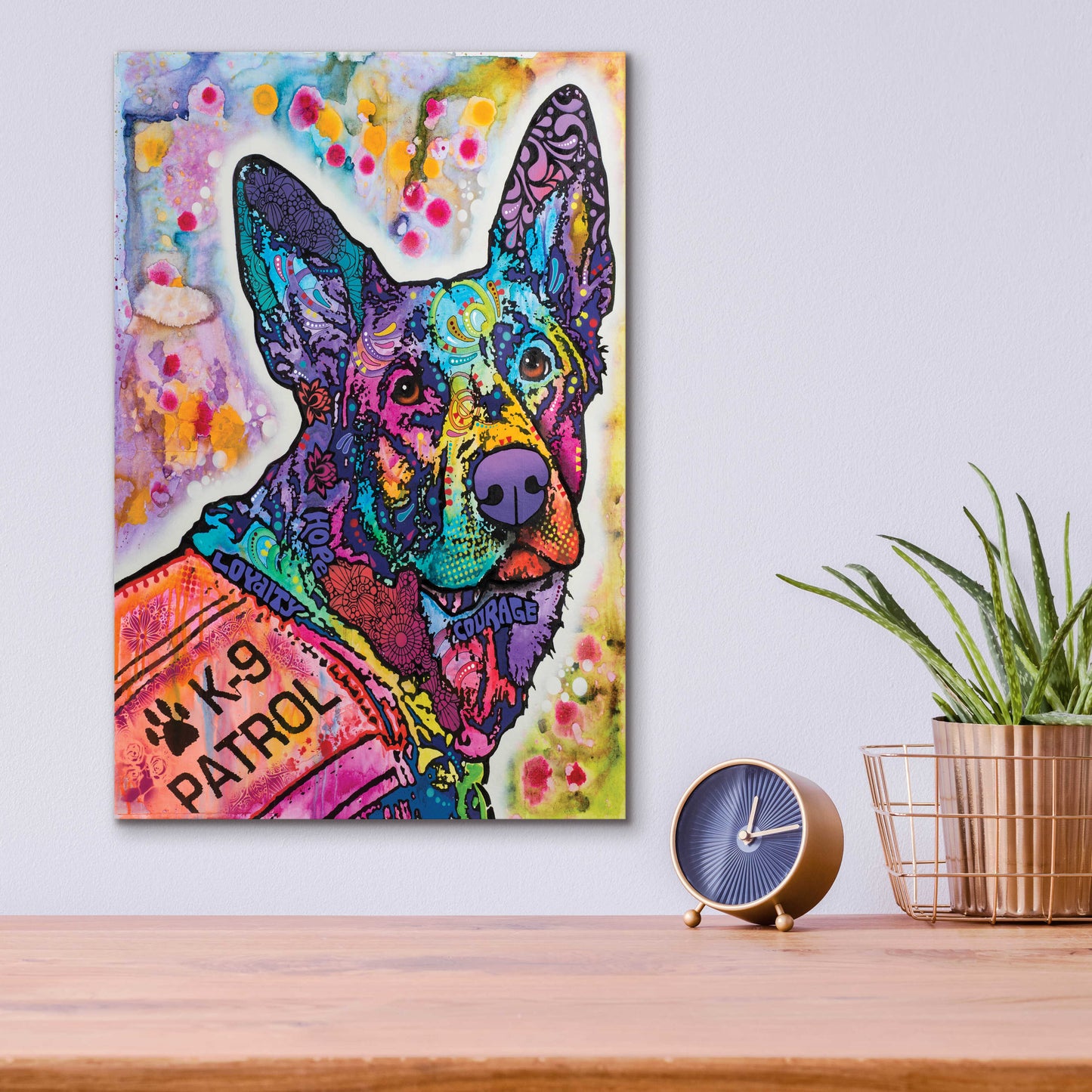 Epic Art 'K-9 Patrol German Shep Action' by Dean Russo, Acrylic Glass Wall Art,12x16