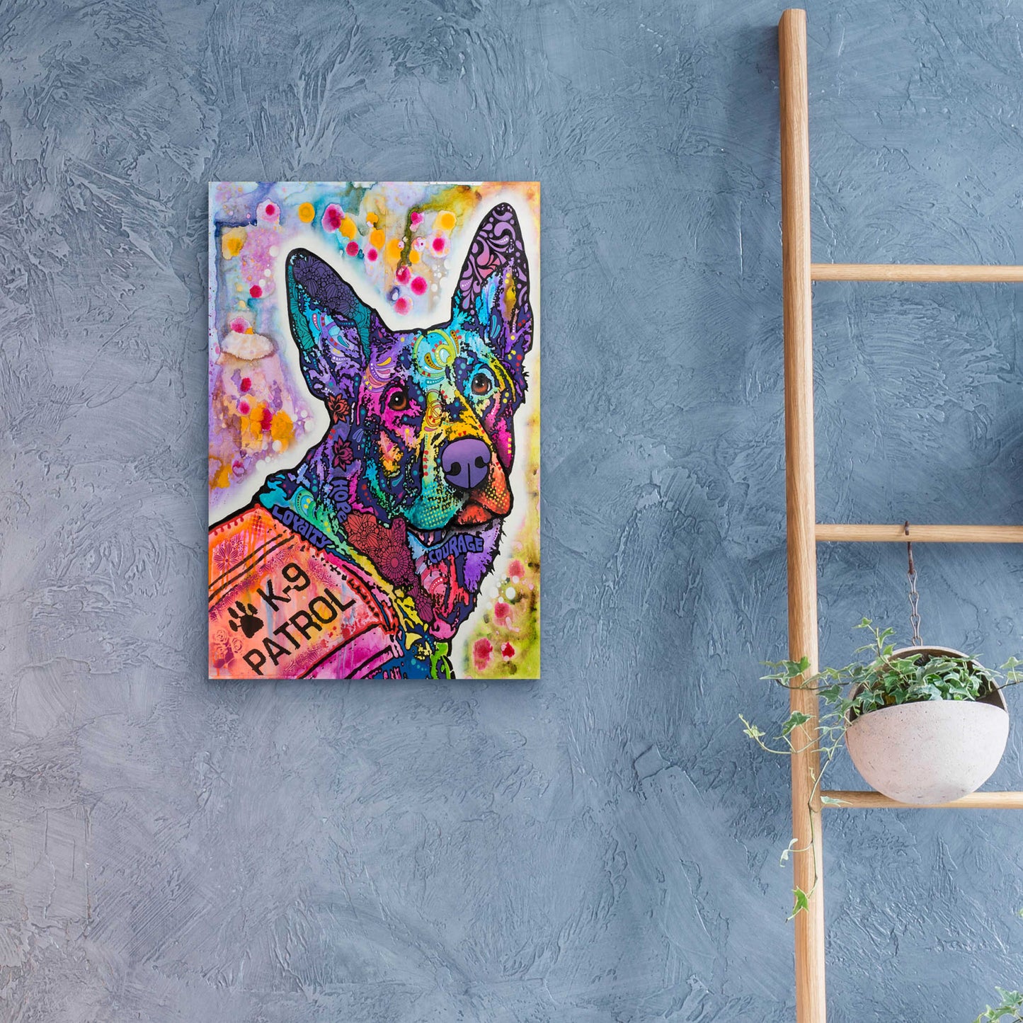 Epic Art 'K-9 Patrol German Shep Action' by Dean Russo, Acrylic Glass Wall Art,16x24