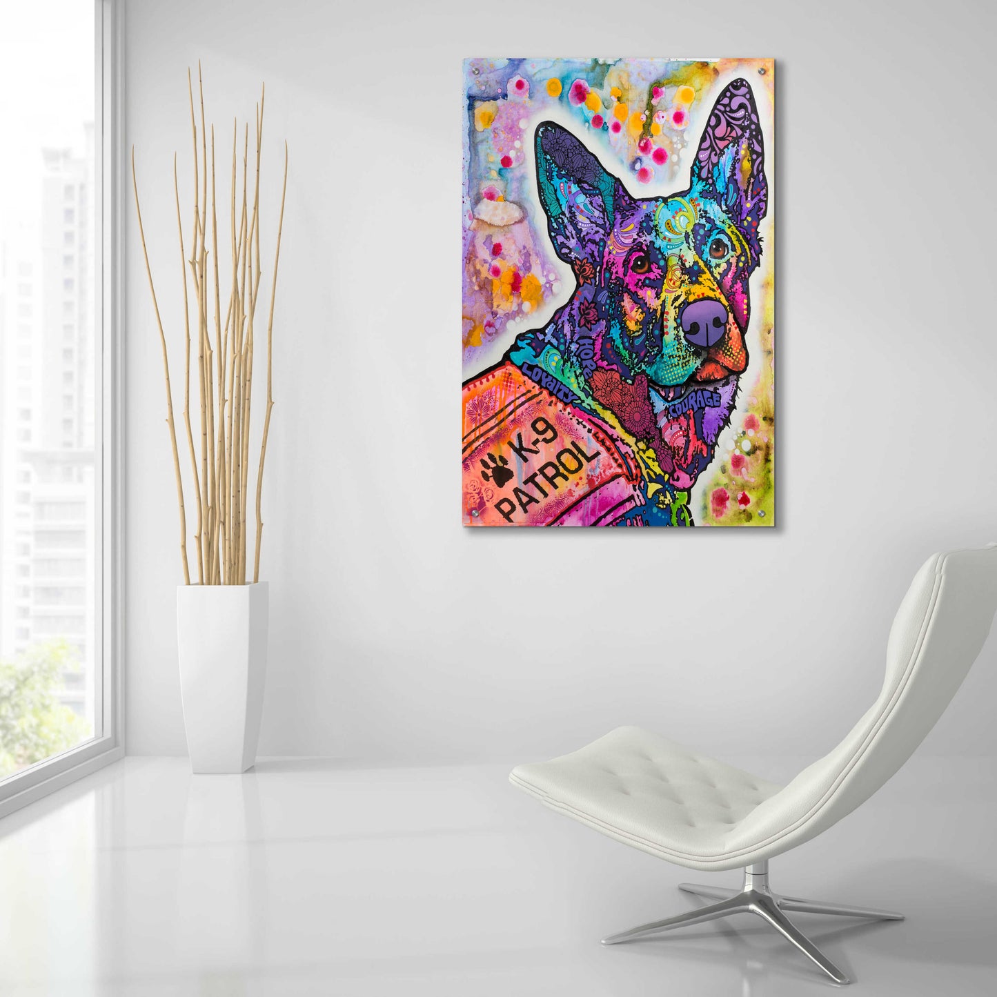 Epic Art 'K-9 Patrol German Shep Action' by Dean Russo, Acrylic Glass Wall Art,24x36