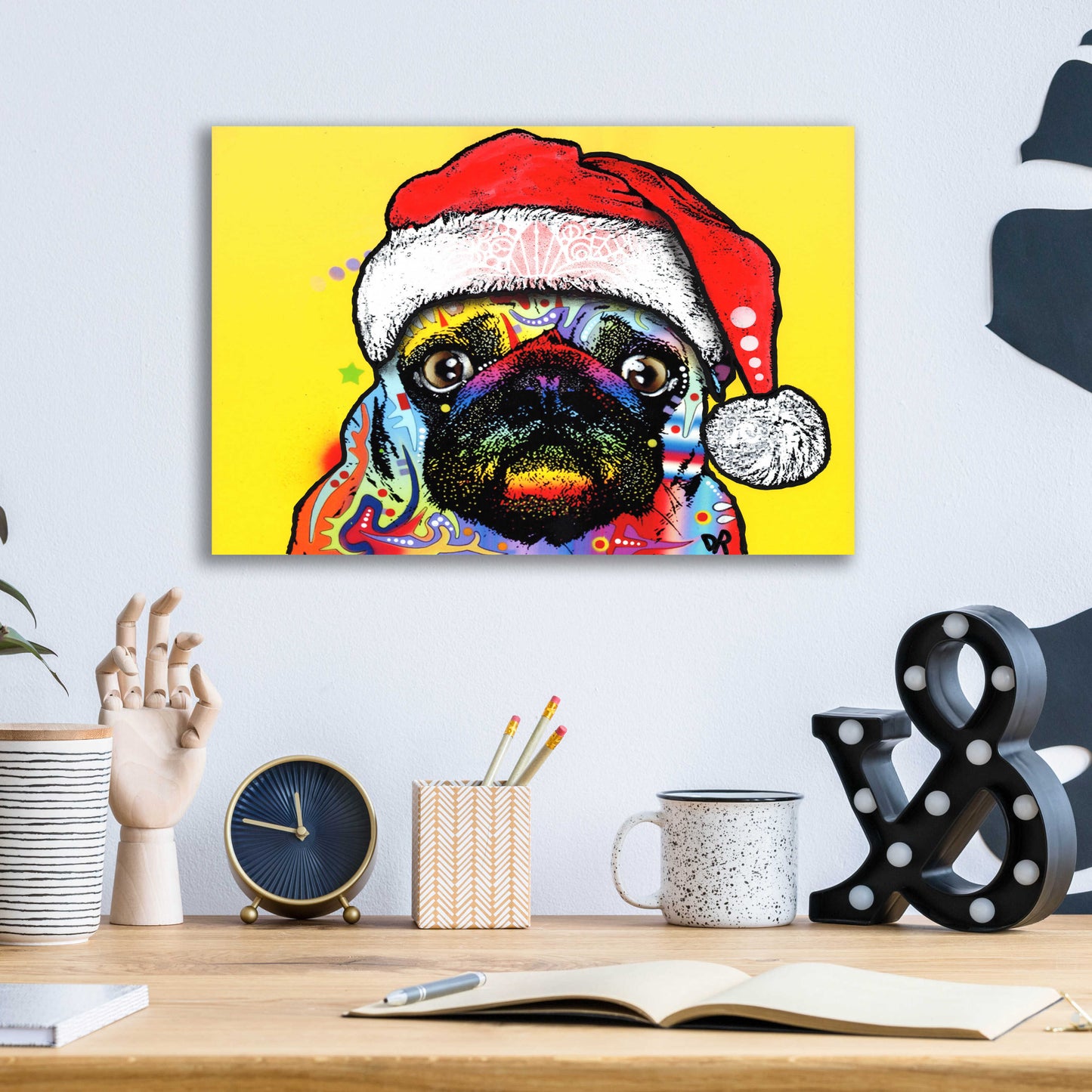 Epic Art 'Pug Christmas Edition' by Dean Russo, Acrylic Glass Wall Art,16x12